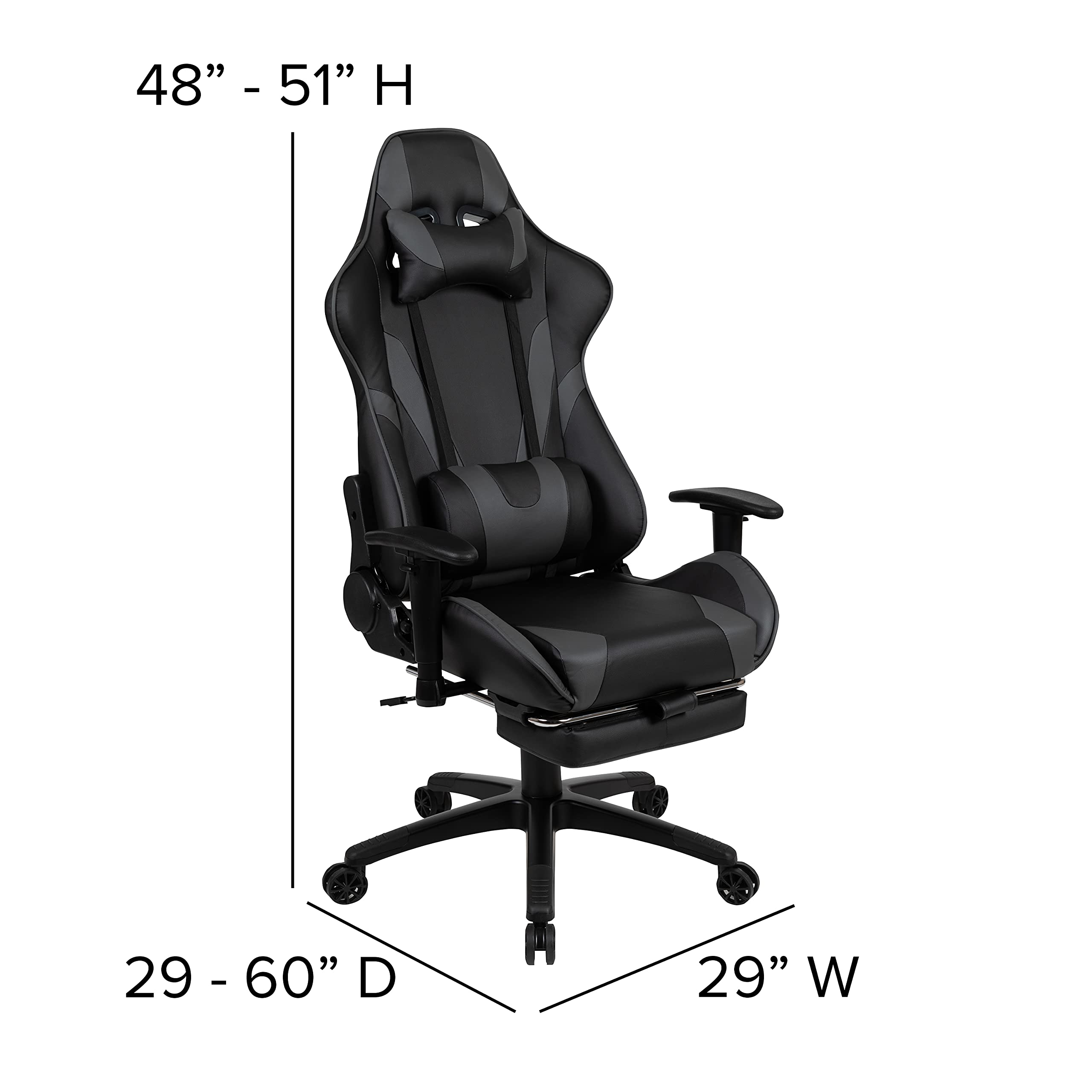 Black Gaming Desk with Cup Holder, Headphone Hook, Monitor Stand & Smartphone Stand - Gray Reclining Gaming Chair with Footrest - Perfect for PC Gaming Setup, Streaming & Home Office