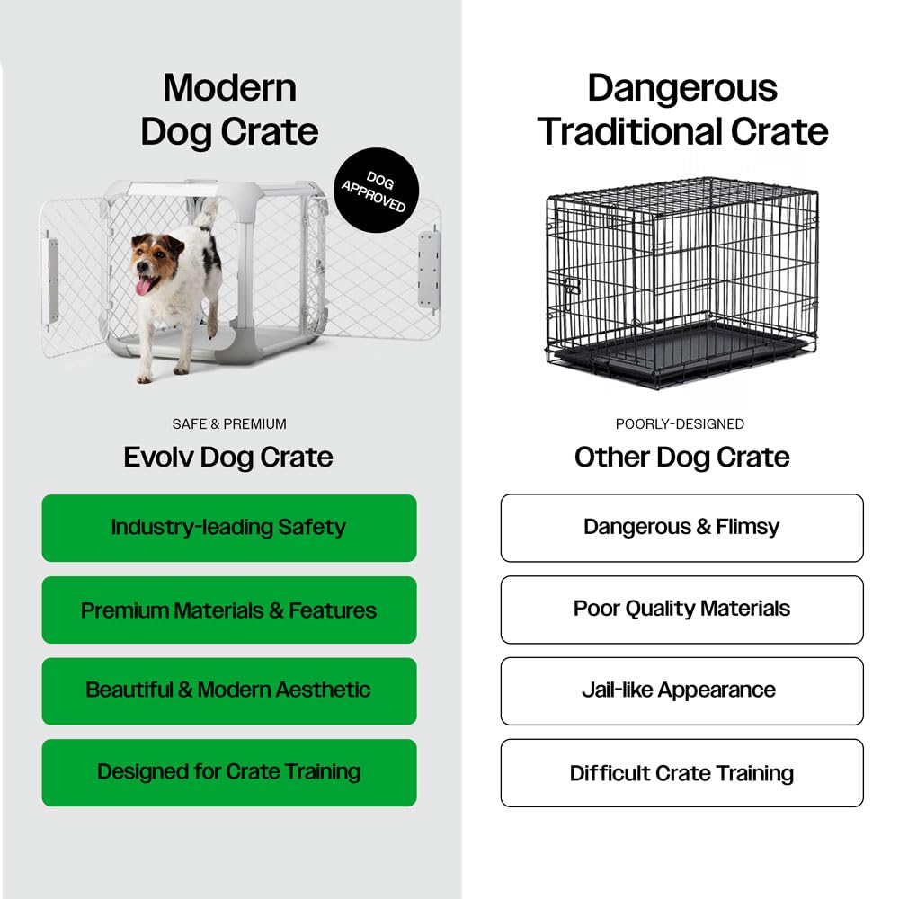 DIGGS Evolv Slim & Durable Dog Crate with Removable Ceiling Panel - Modular Design Pet Kennel for Small Dogs (Ash) - Perfect for Home, Travel & Vet Visits
