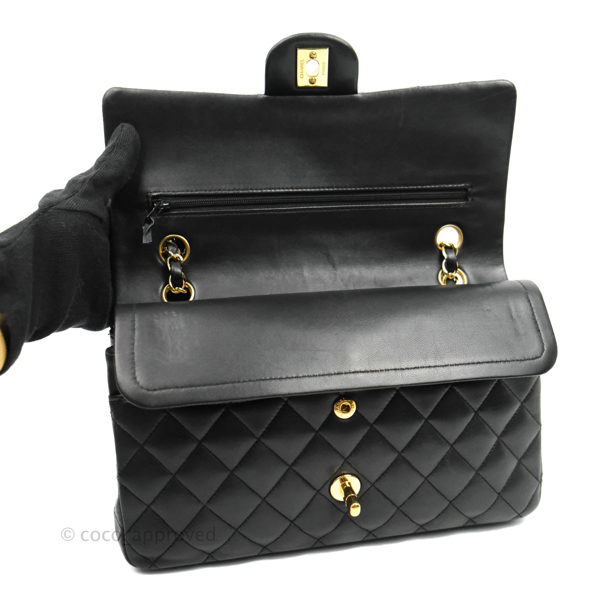 Chanel Classic M/L Medium Double Flap Bag - Black Lambskin Leather with Gold Hardware | Luxury Designer Handbag for Women, Perfect for Work, Evening Events & Special Occasions