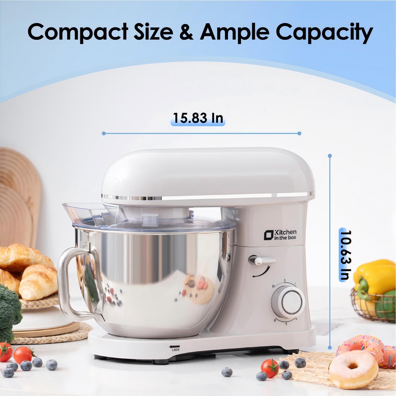 900W 8.5QT Stand Mixer - 6-Speed Electric Kitchen Mixer with Egg Whisk, Dough Hook & Flat Beater - Large Capacity Food Mixer for Baking, Cooking & Dough Kneading - Perfect for Home Bakers & Professional Chefs (Cream)