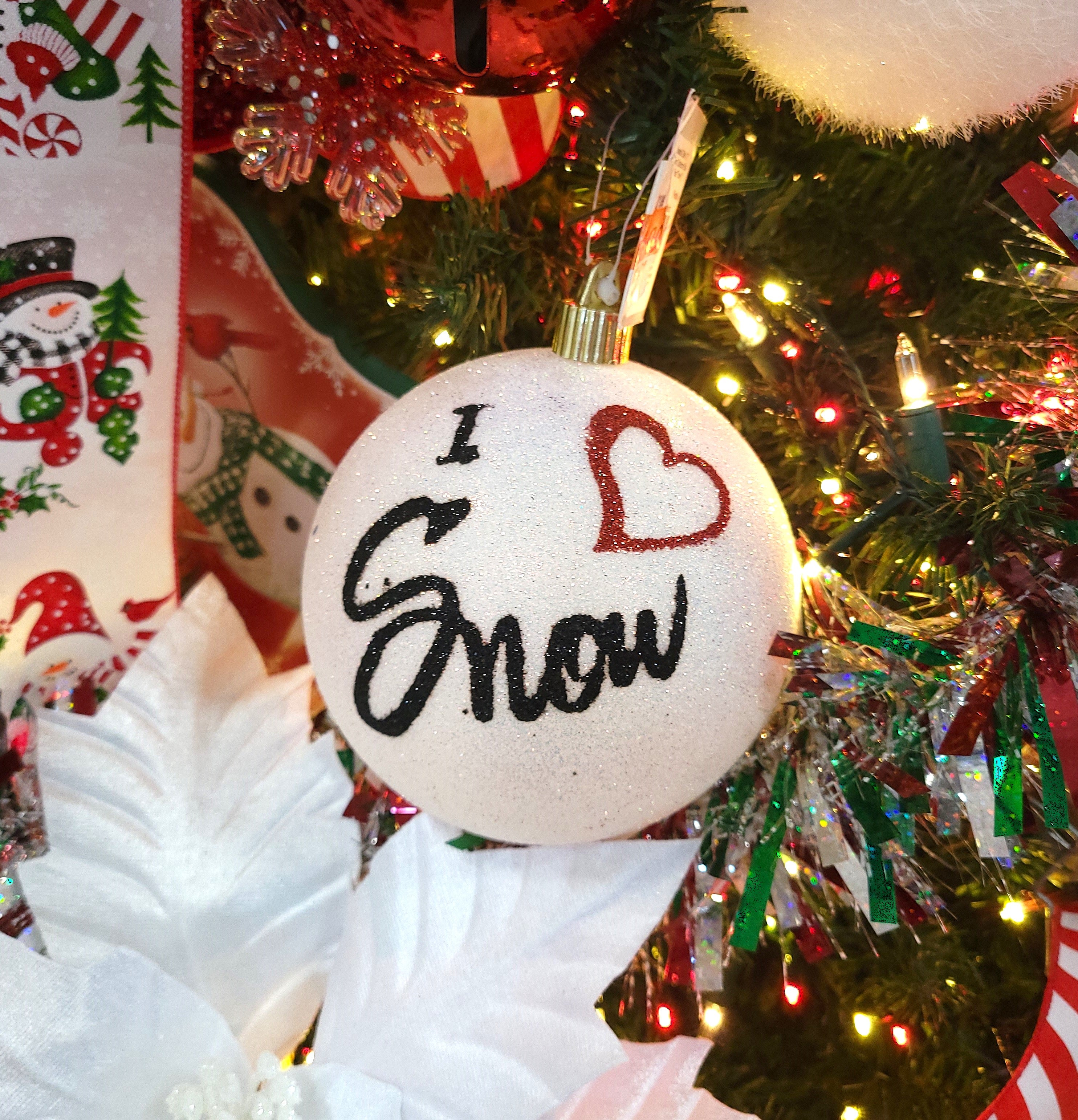 120MM Shatterproof I Heart Snow Christmas Ornament - Perfect for Holiday Tree Decorations, Gift Giving, and Winter Home Decor