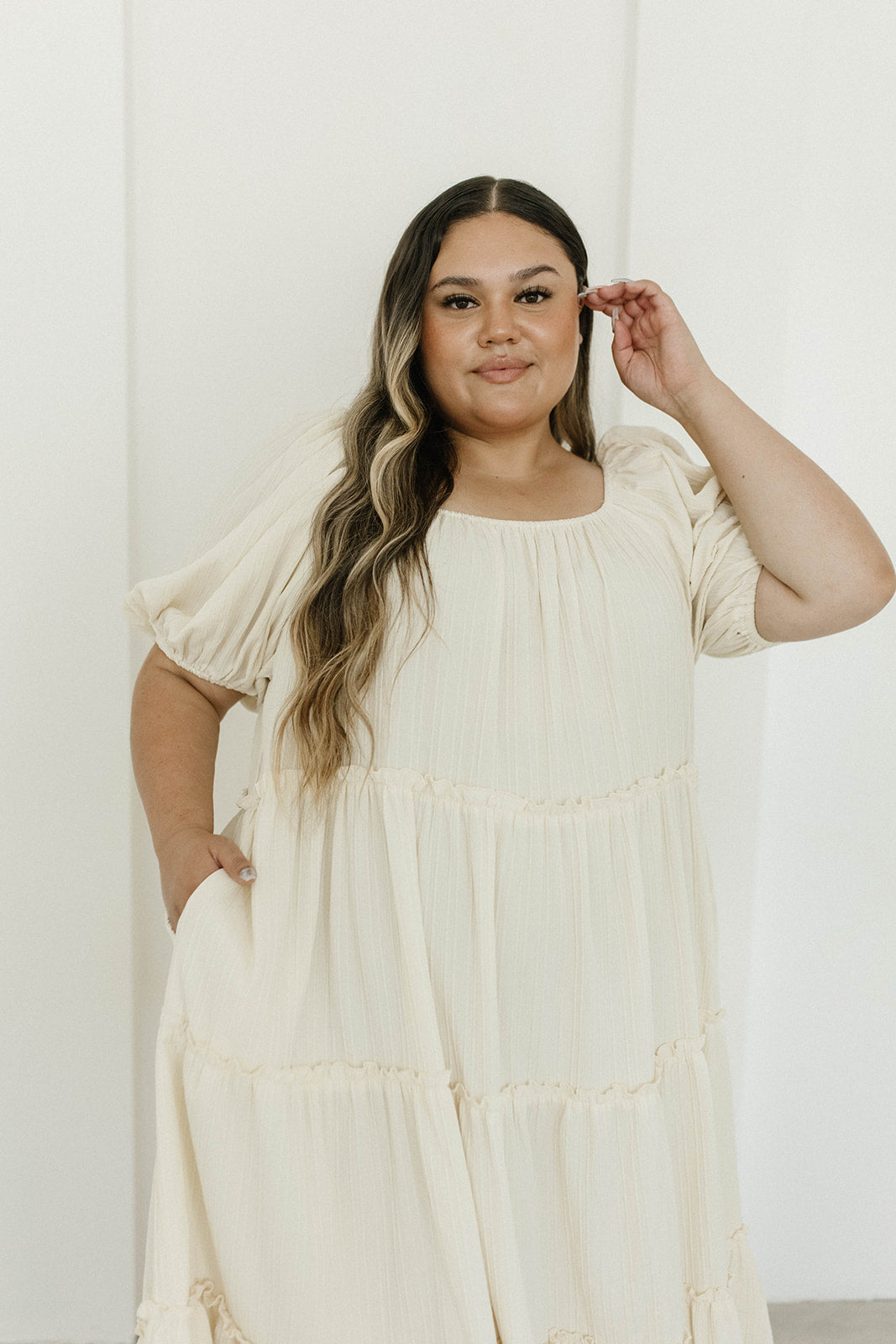 Eva Puffed Sleeve Maxi Dress in Cream - Bump Friendly Maternity Dress with Inclusive Sizing (S-3XL) | Perfect for Weddings, Baby Showers & Summer Vacations