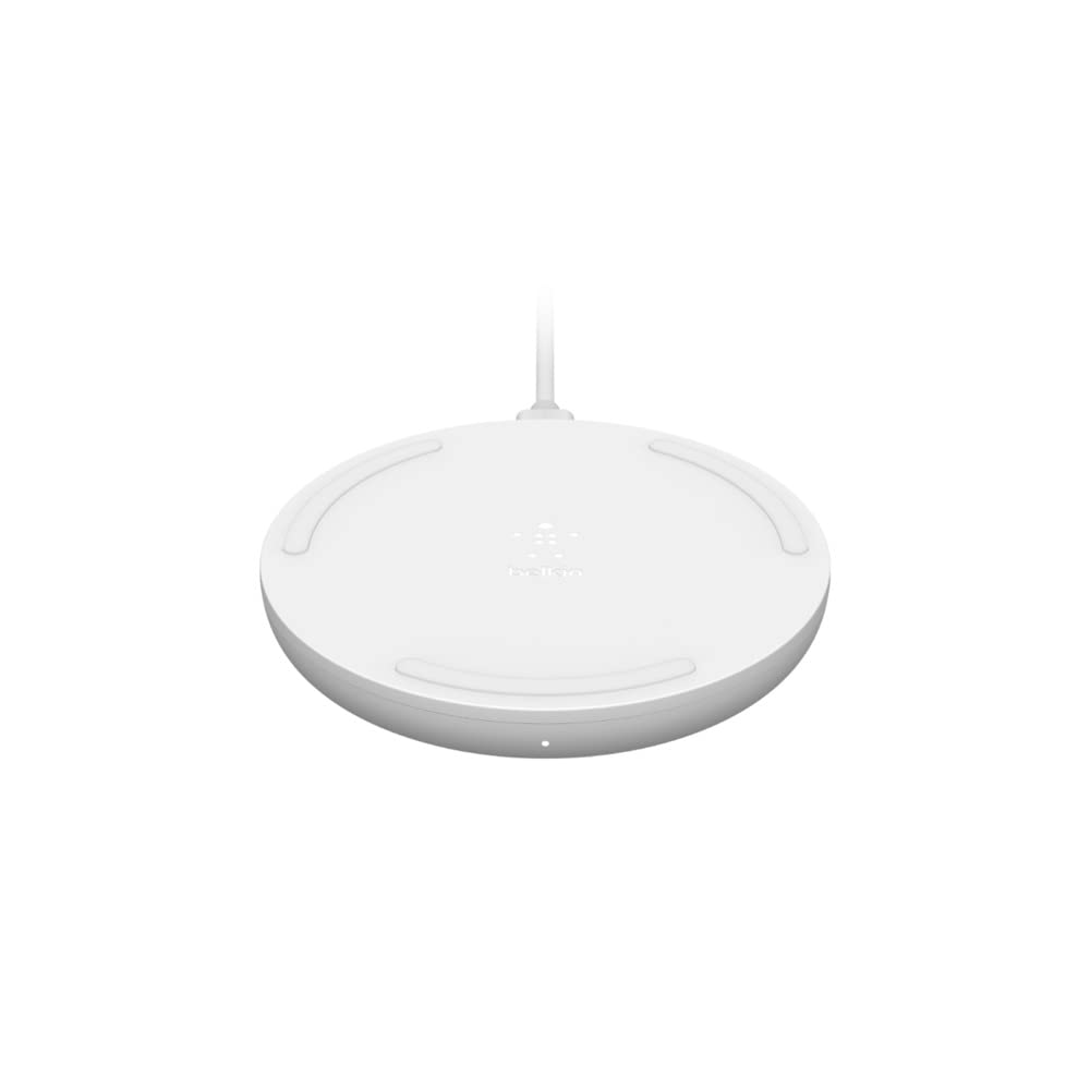 Belkin Boost Charge 10W Fast Wireless Charging Pad with AC Adapter - Qi Certified Charger for iPhone, Samsung Galaxy - Perfect for Bedside, Office & Car (White)