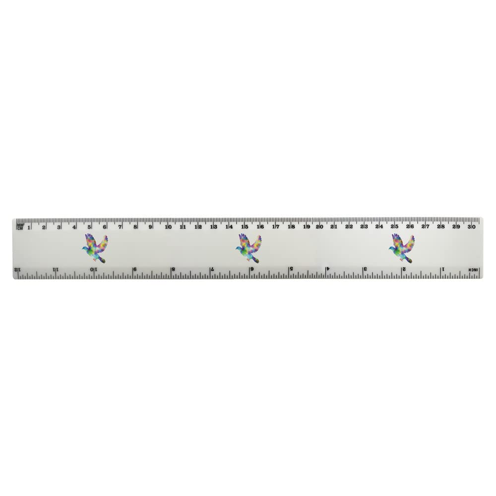 Azeeda 12 Inch White Plastic Ruler with Colorful Flying Dove Design - 30cm School & Office Measuring Tool for Students, Artists & Crafting (RL00067090)