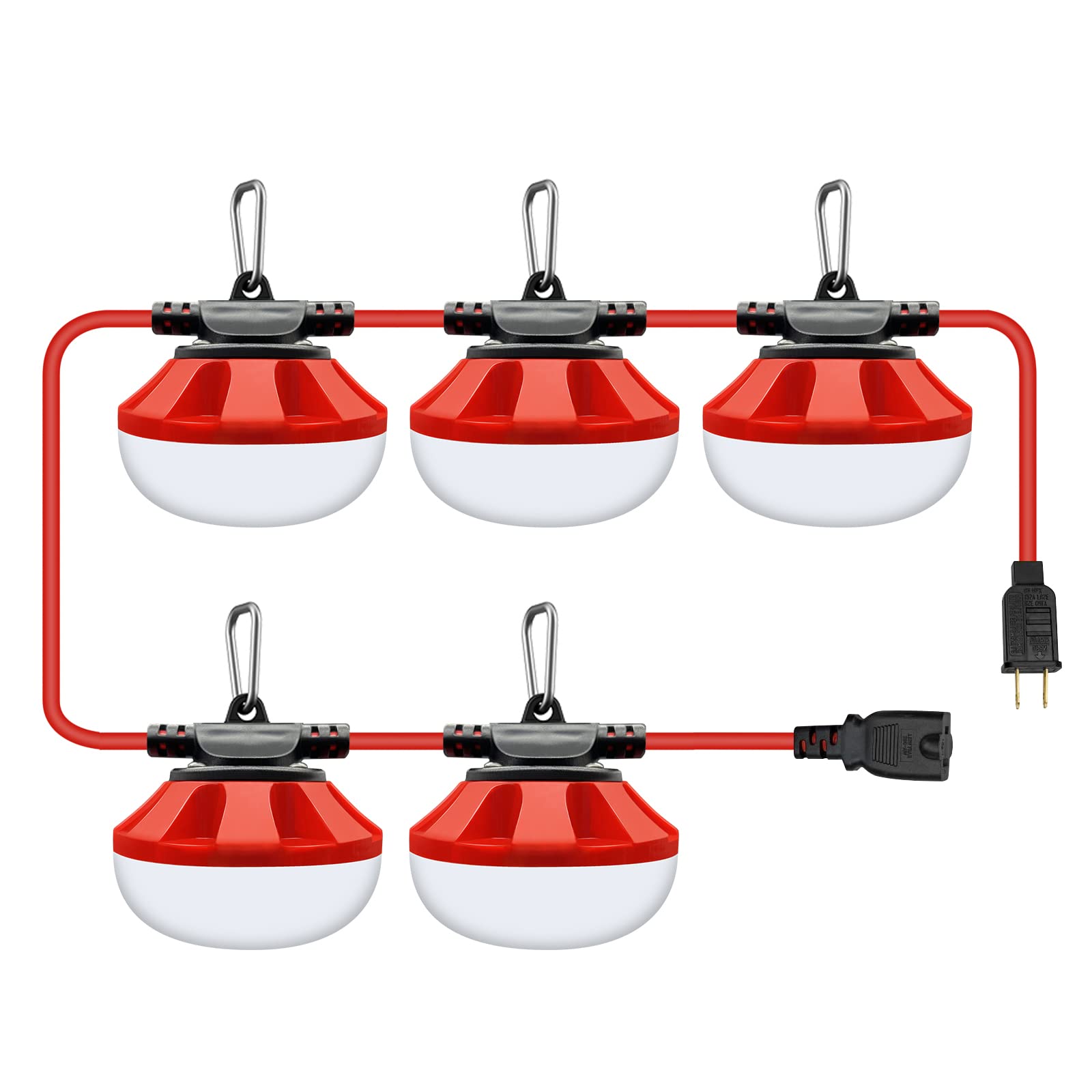 50FT LED Construction String Lights - 50W 5000LM Super Bright Outdoor Work Lights with 5 Medium Base Sockets & Hook - IP65 Waterproof Shatterproof for Job Site, Warehouse, Underground - Perfect for Construction Areas, Backyard Parties, and Emergency Lighting