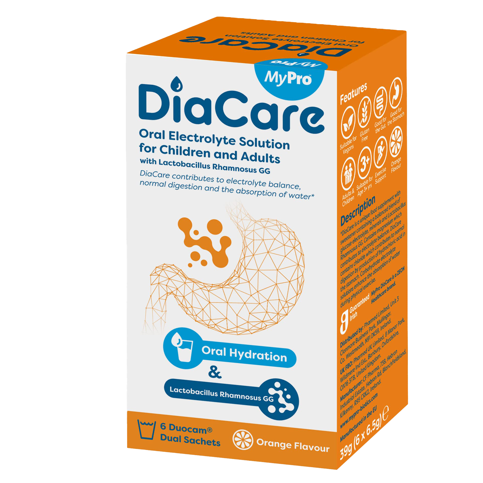 DiaCare Oral Electrolyte Solution Orange Flavor - 6 Pack (6.5g Each) | Fast Hydration for Dehydration Relief | Ideal for Travel, Sports & Daily Wellness