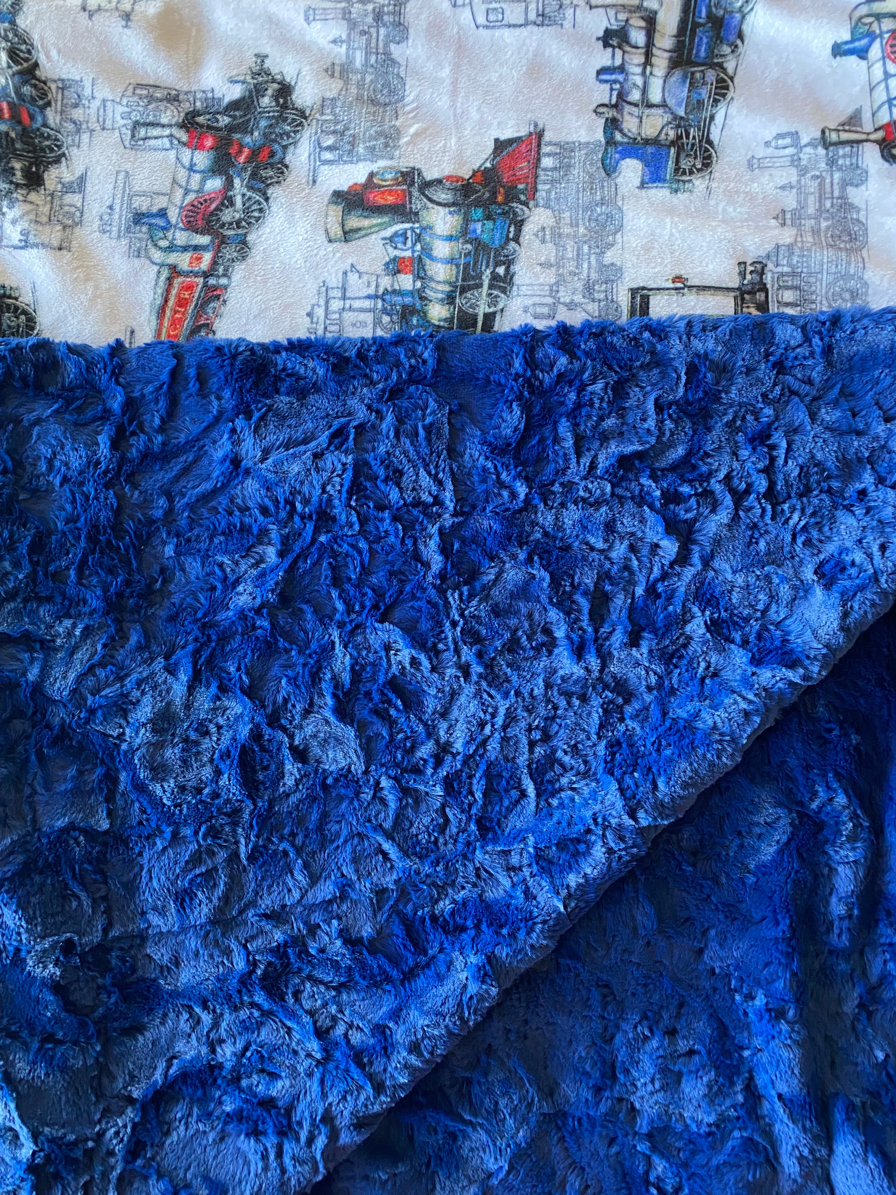 Locomotive Design Midnight Blue Marble Minky Blanket 53x63 - Soft Cozy Throw Blanket for Bed, Sofa & Travel - Perfect Gift for Train Lovers