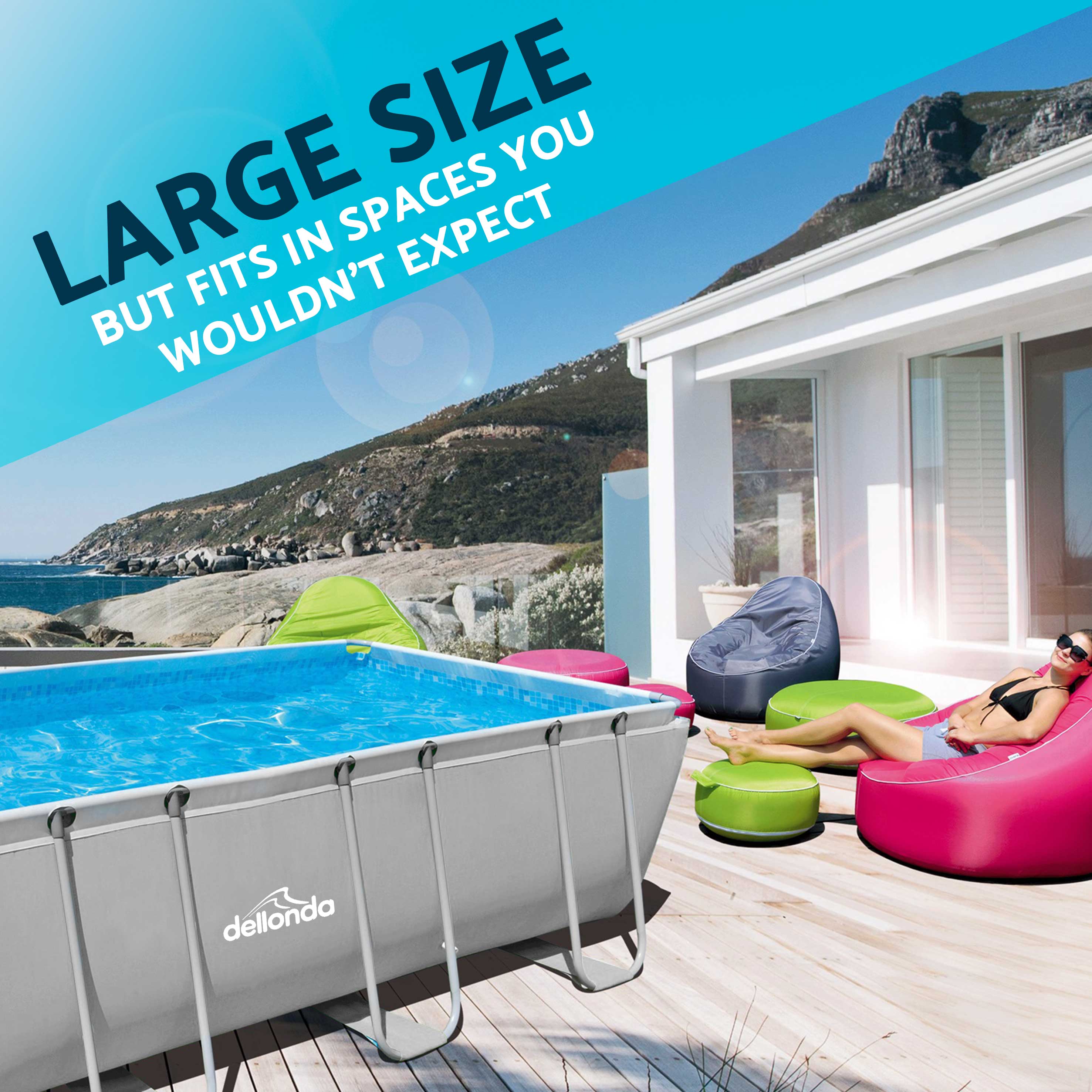 13ft Deluxe Steel Frame Rectangular Swimming Pool with Ladder, Filter Pump & Cover | Durable Above Ground Pool for Backyard, Summer Fun, Family Gatherings | DL139