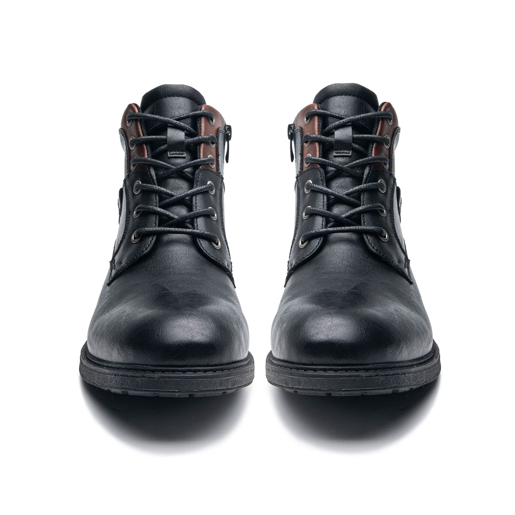 AMAPO Men's Casual Oxford Dress Boots with Buckle & Side Zipper - Stylish Lace-Up Ankle Boots for Business, Office & Night Out
