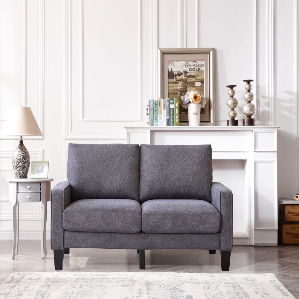 Dark Gray Fabric Loveseat Sofa with Armrests - Tool-Free Assembly for Easy Setup | Perfect for Small Spaces, Living Rooms & Apartments