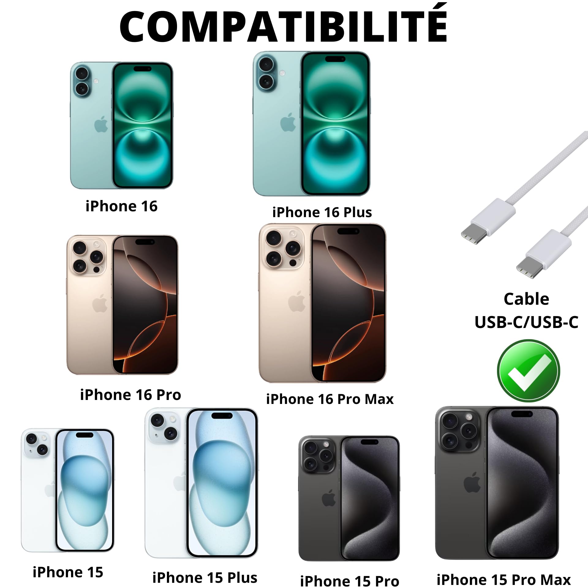 Premium Nylon Braided USB-C to USB-C Cable for iPhone 16/16 Plus/16 Pro/16 Pro Max/15/15 Plus/15 Pro/15 Pro Max - 1M Fast Charging & Data Sync Cord - Perfect for Home, Office & Travel Charging