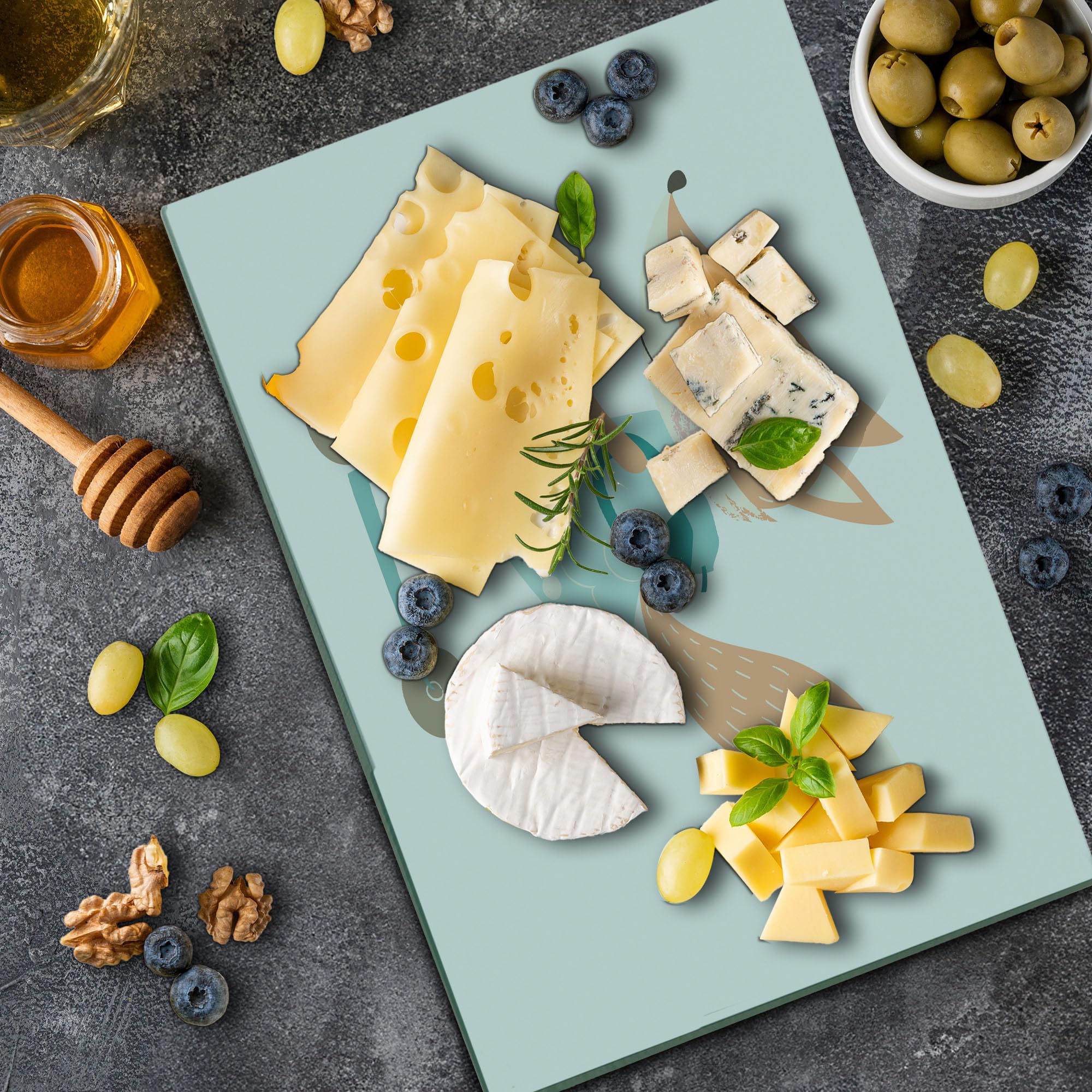 Ambesonne Fox Tempered Glass Cutting Board - Happy Animal with Scooter & Bag Design - Large Decorative Serving Board for Kitchen & Dining - Perfect for Charcuterie, Cheese, and Party Platters