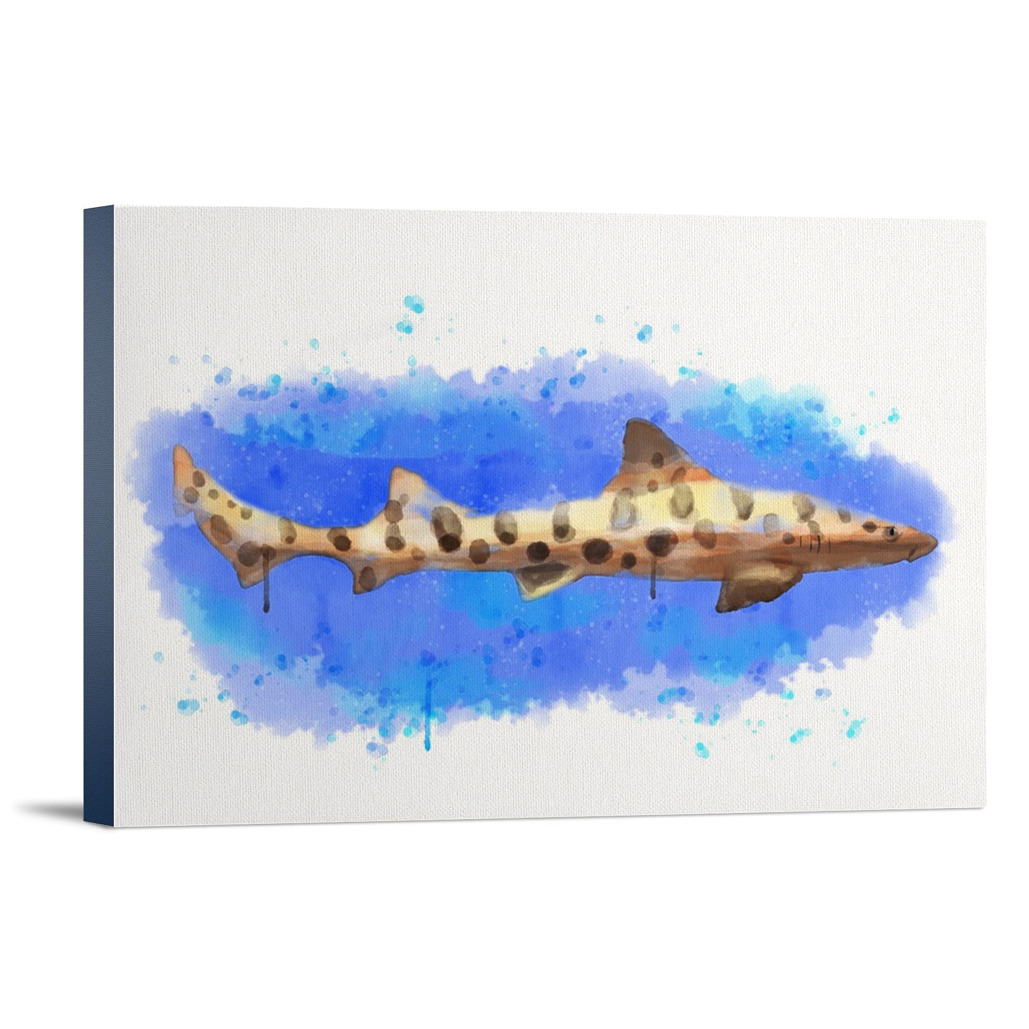 Lantern Press Leopard Shark Watercolor Art Print - 16x24 Wrapped Canvas Wall Decor for Living Room, Bedroom & Office | Marine Wildlife Painting for Home & Office Decoration
