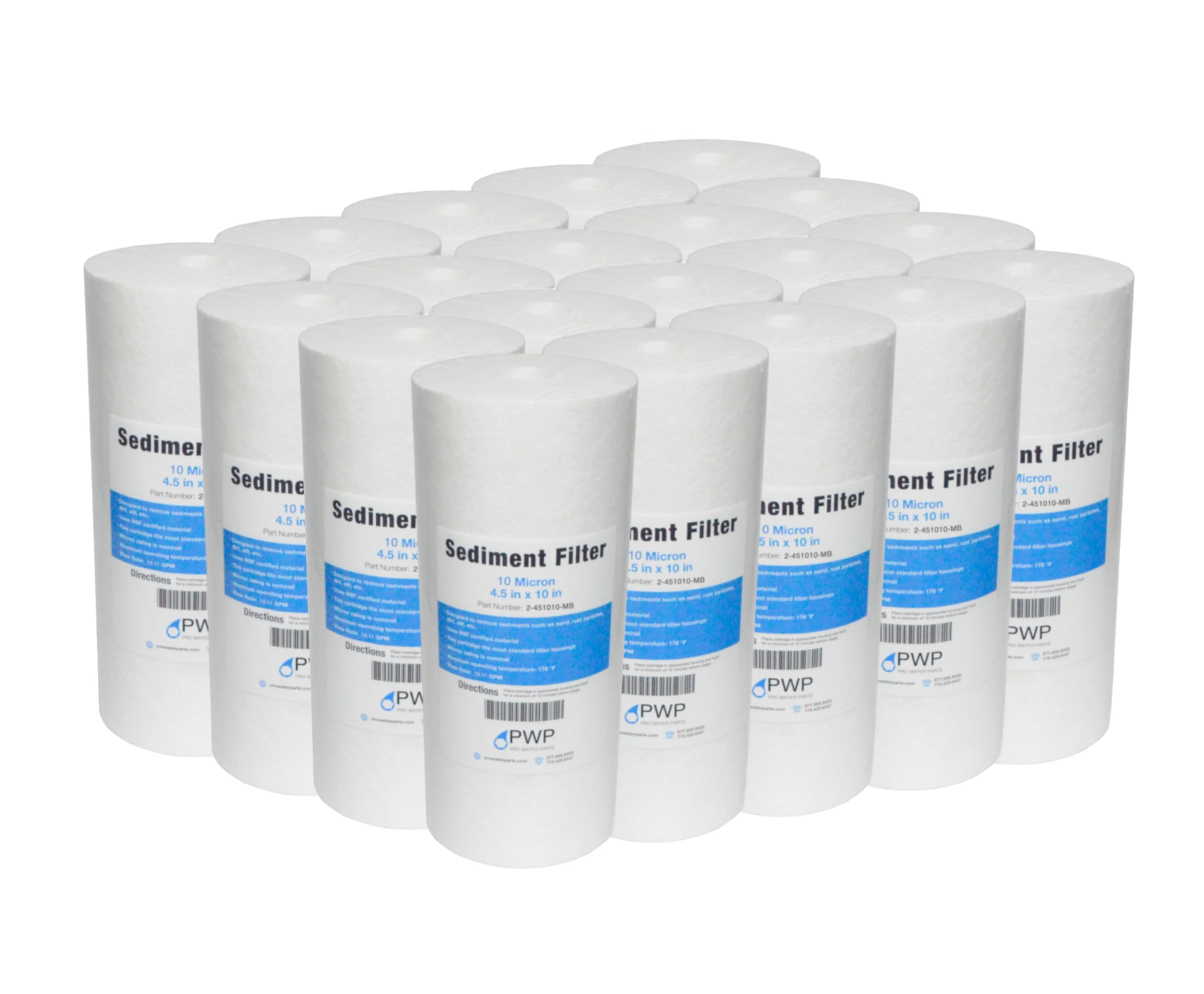 Premium 4.5x10 Jumbo 10 Micron Sediment Melt Blown Water Filters - 20 Pack for Home, RV & Commercial Water Filtration Systems