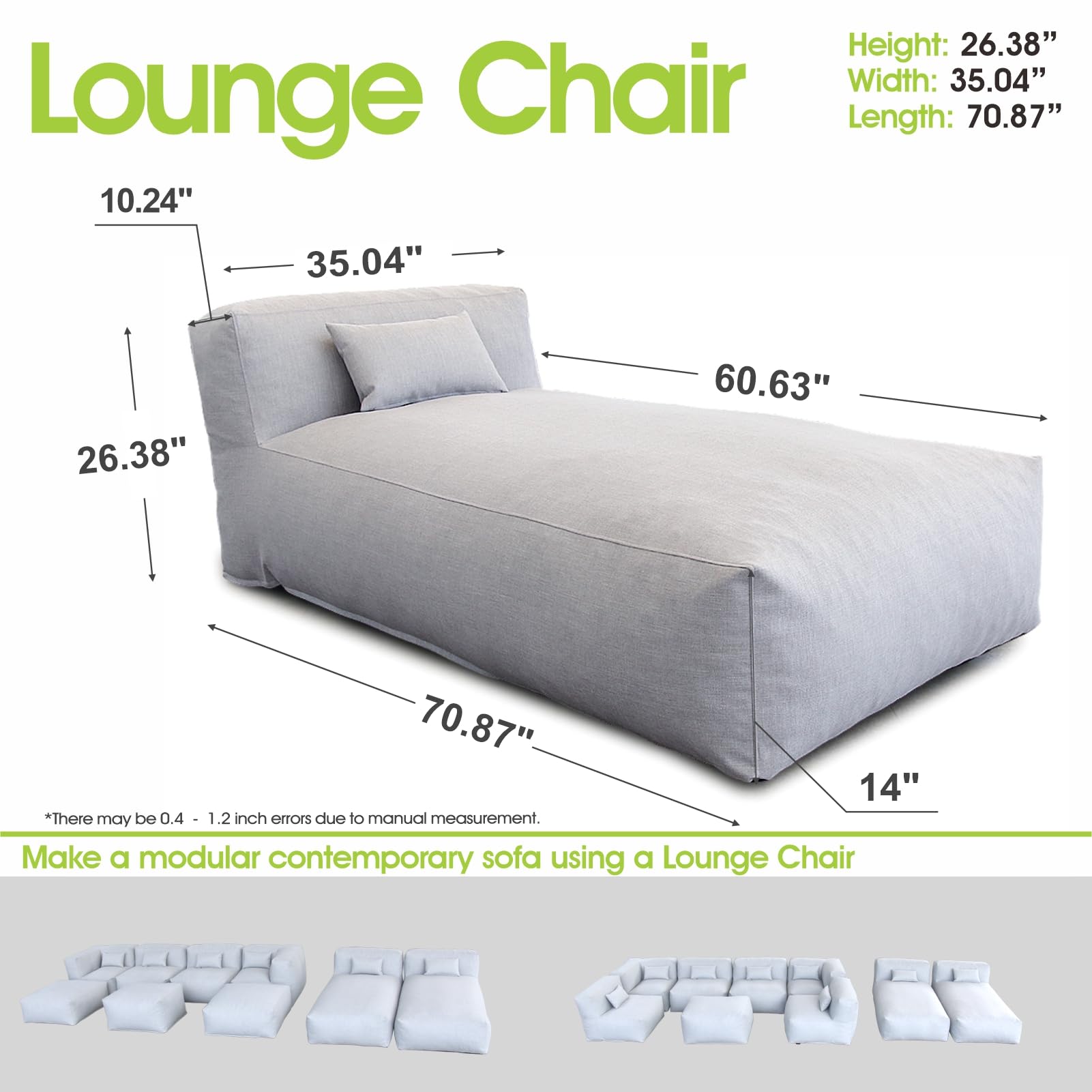 Premium Outdoor Patio Furniture Set - Modern Bean Bag Lounge Chair Sectional Conversation Set with High-Density Foam, Daybed & Sofa Couch (Light Gray) | Perfect for Backyard, Poolside & Garden Relaxation | OPEAK-lounge 01