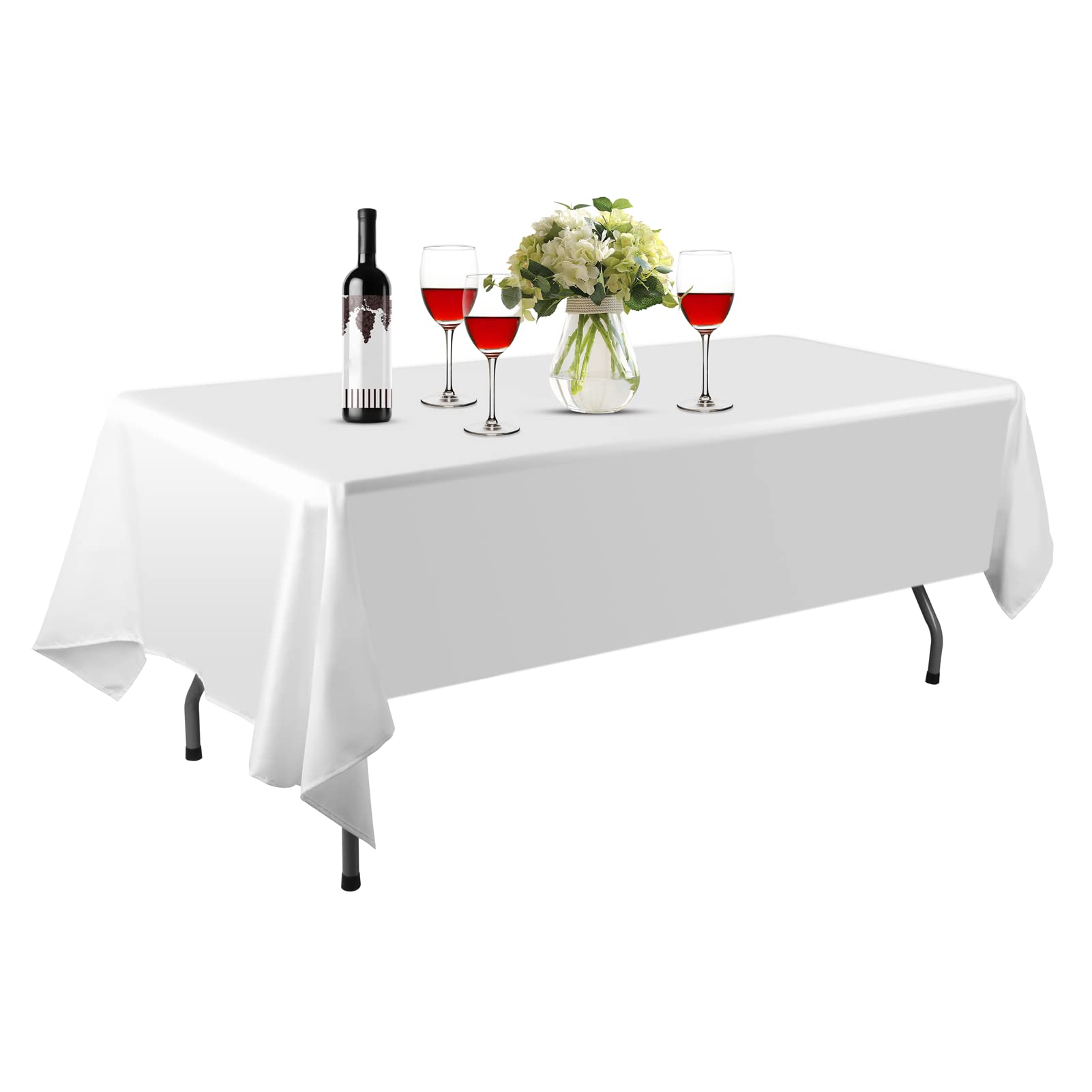Premium 60 x 102 Inch White Polyester Rectangle Tablecloth - Washable & Wrinkle-Resistant Table Cover for 6 Foot Dining Tables - Perfect for Wedding, Party, Banquet & Home Decor (1 Pack) | Elegant Dining & Event Table Setting Solution