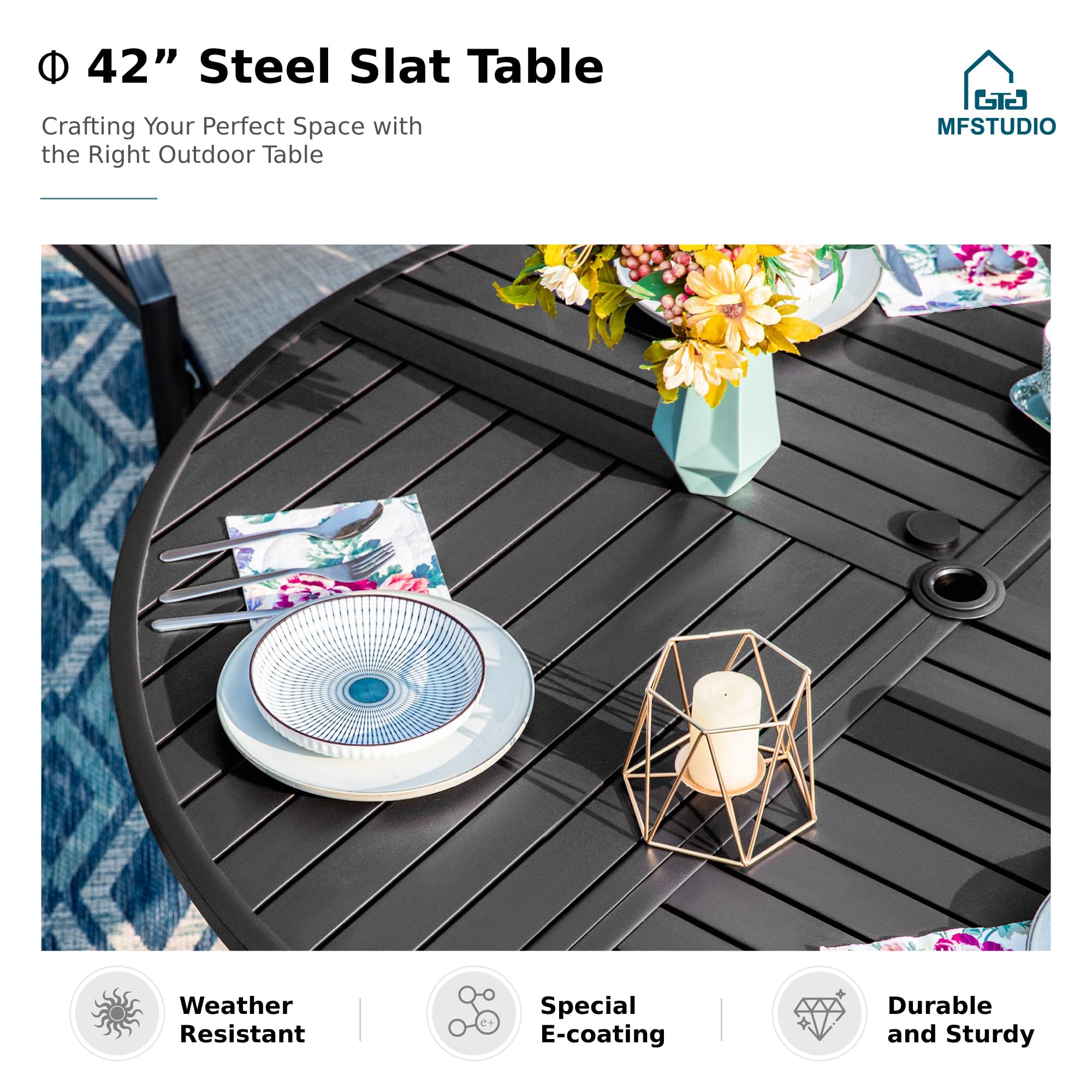 MFSTUDIO 5-Piece Outdoor Patio Dining Set with 4 Swivel Padded Chairs & 42