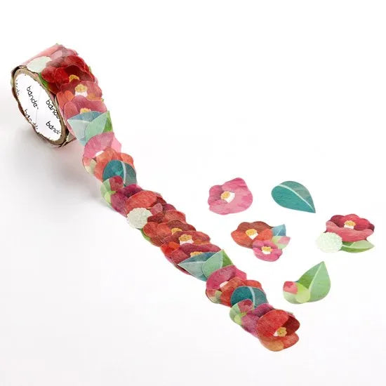 Japanese Camellia Washi Roll Sticker Tape - Floral Decorative Stickers for Scrapbooking, Journaling, Bullet Journal, and DIY Crafts