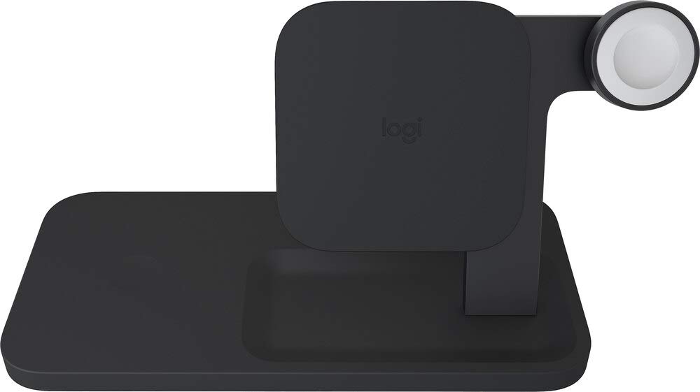 Logitech 3-in-1 Wireless Charging Stand for iPhone 8/iPhone X/iPhone 11 - Qi Certified Fast Charger Dock for Apple Watch & AirPods (Graphite) - Perfect for Home, Office & Nightstand Charging Station