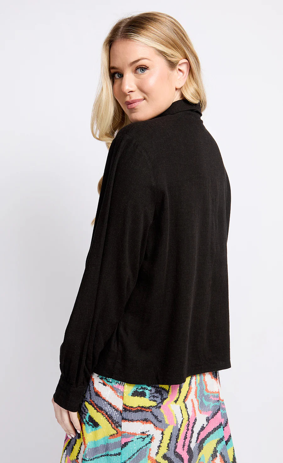 Lyndsey Linen Shirt for Women - Black Button Down Blouse | Casual Office Wear & Summer Outfits