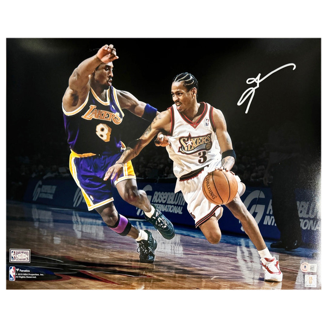 Authentic Allen Iverson Signed Philadelphia 76ers vs Kobe Bryant Basketball 16x20 Photo - Beckett Certified - Perfect for NBA Memorabilia Collection & Sports Fan Gifts