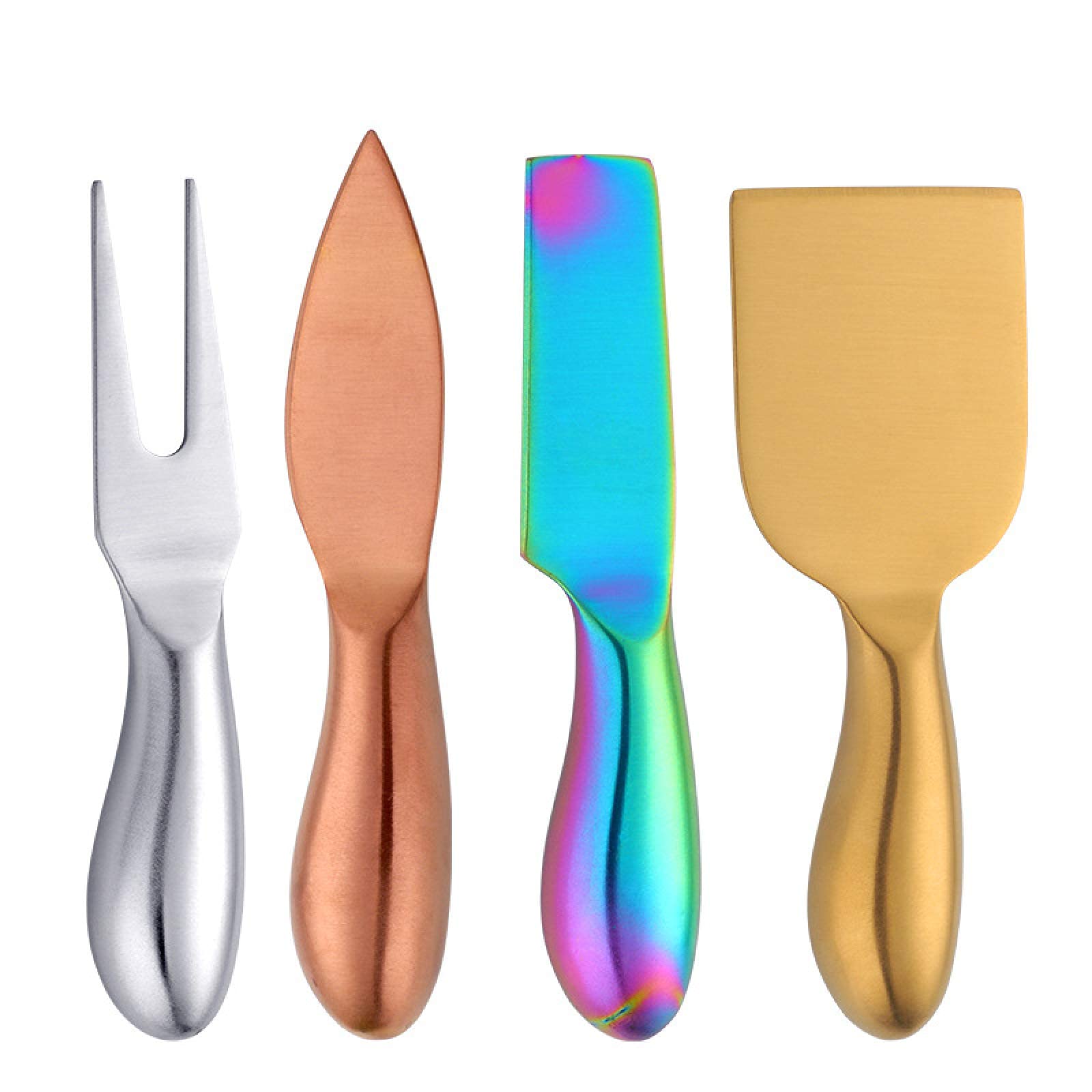 4-Piece Stainless Steel Cheese Knife Set - Cheese Shaver, Spreader, Knives & Fork - Butter Cutter for Cream, Jam, Pizza - Perfect for Charcuterie Boards, Wine Parties & Gourmet Cooking