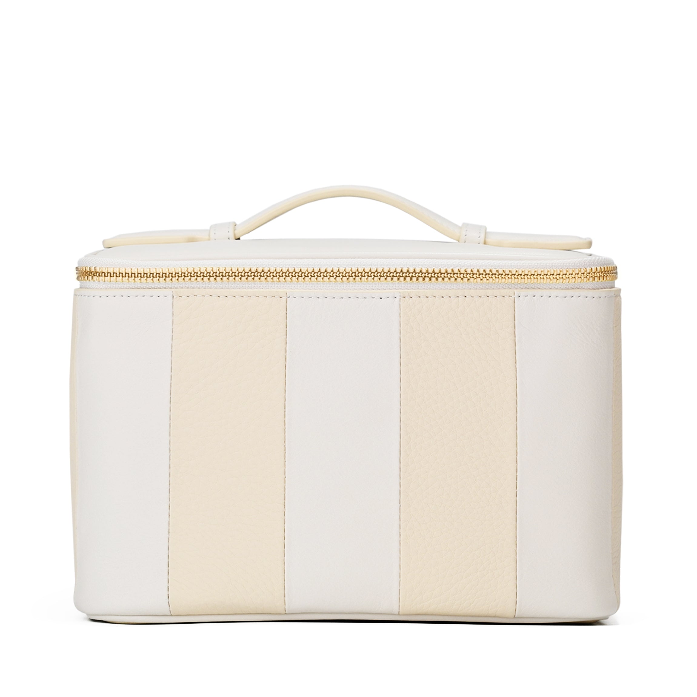 Professional Medium Train Case Makeup Organizer - Ivory/Sand Stripe Design | Perfect for Travel, Salon & Makeup Artists | Durable Cosmetic Storage with Mirror