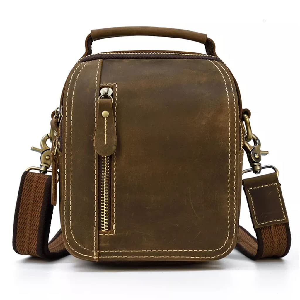100% Genuine Leather Shoulder Bag for Men - Small Messenger Crossbody Purse - Brown (20x16x10cm) - Perfect for Work, Travel & Everyday Use