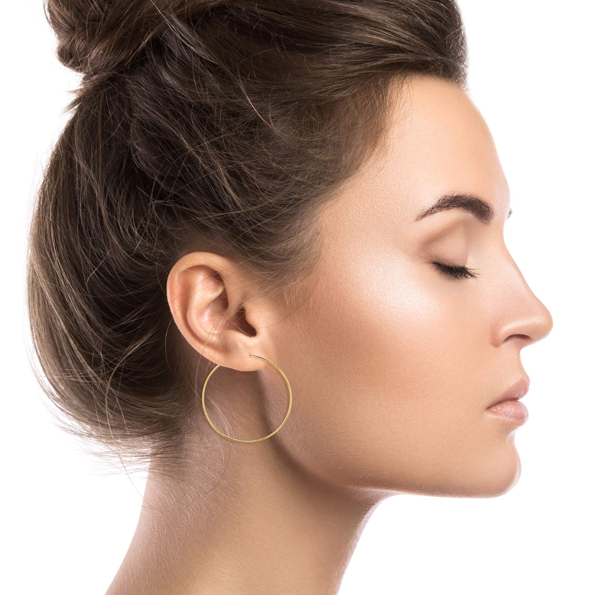 14K Solid Gold Cartilage Hoop Earrings - 1mm Tube Endless Flex Hoops in Yellow, White & Rose Gold | Hypoallergenic Huggie Hoops for Women (10mm-70mm) | Perfect for Everyday Wear, Gifts & Special Occasions