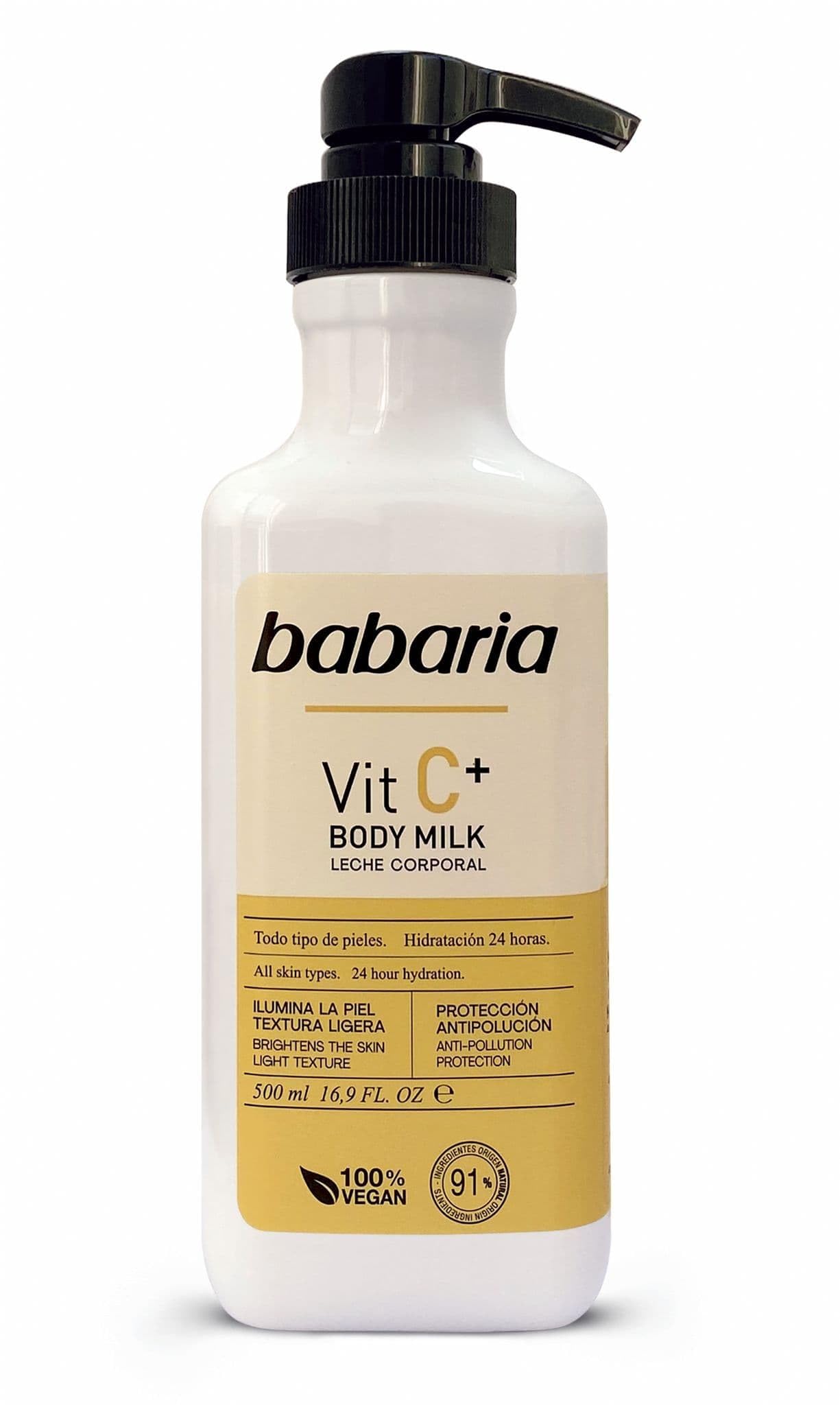 Babaria Brightening Vitamin C Body Milk 500ml - Hydrating & Illuminating Lotion for Glowing Skin - Perfect for Daily Moisturizing & Skin Radiance Boost