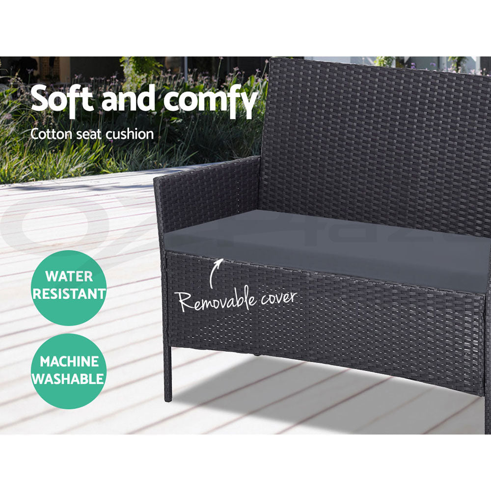 4-Seater Outdoor Patio Sofa Set with Wicker Table and Chairs - Dark Grey Furniture for Garden, Poolside, or Backyard Relaxation