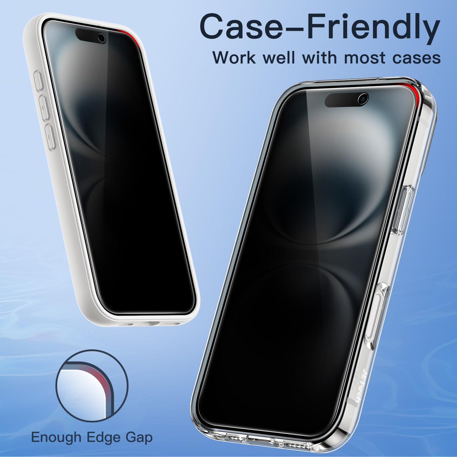 JETech Privacy Screen Protector for iPhone 16 (6.1-Inch) - Anti-Spy Tempered Glass with Easy Installation Kit - 2 Pack - Perfect for Office, Travel & Public Use