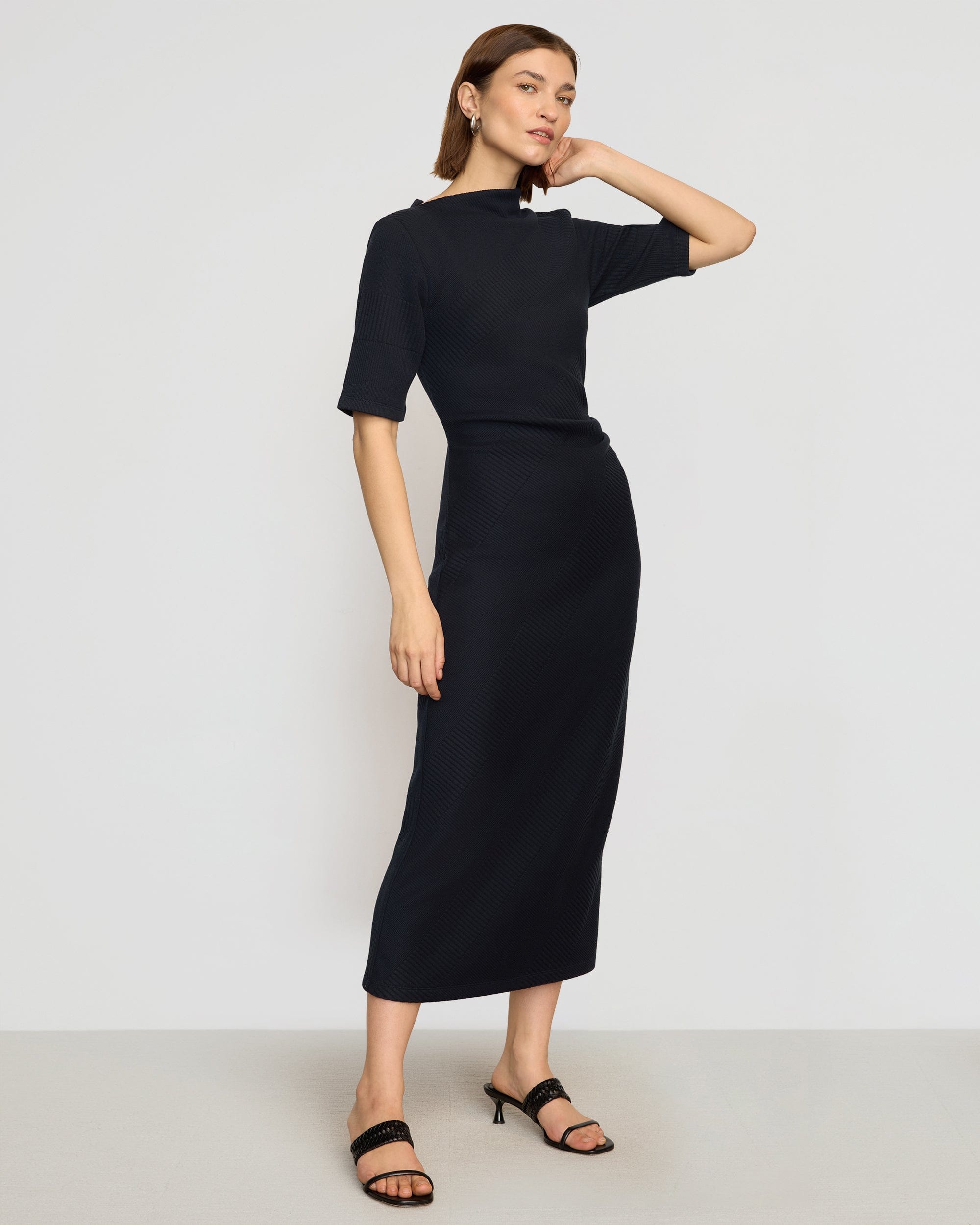 Evie Ribbed Knit Jersey Dress - Women's Stretchy Bodycon Midi Dress for Casual Wear, Date Night & Office Outfits | Soft Comfortable Fabric for Everyday Style