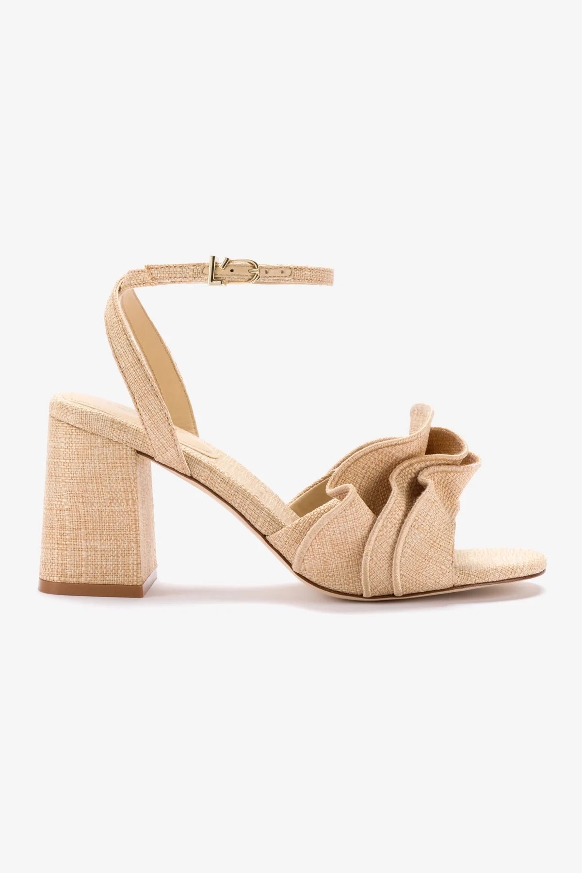 Selena Women's Beige Raffia Ruffle Sandals - Comfortable Summer Slide Sandals for Beach, Vacation & Casual Outings
