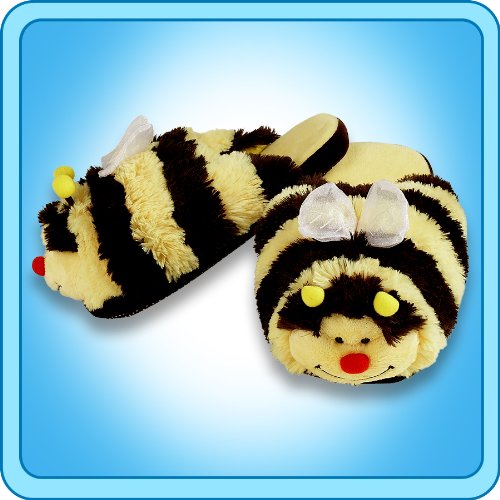 Pillow Pets Bumble Bee Slippers for Kids - Soft Chenille Plush Animal House Shoes for Boys & Girls - Small Size - Perfect for Indoor Play, Lounging & Cozy Comfort at Home