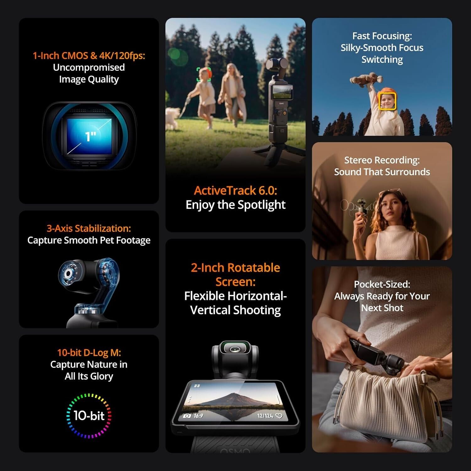 DJI Osmo Pocket 3 - 4K Handheld Gimbal Camera with 1-Inch CMOS Sensor, 3-Axis Stabilization & 2-Inch Rotatable Touchscreen - Perfect for Vlogging, Travel Videos & Content Creation