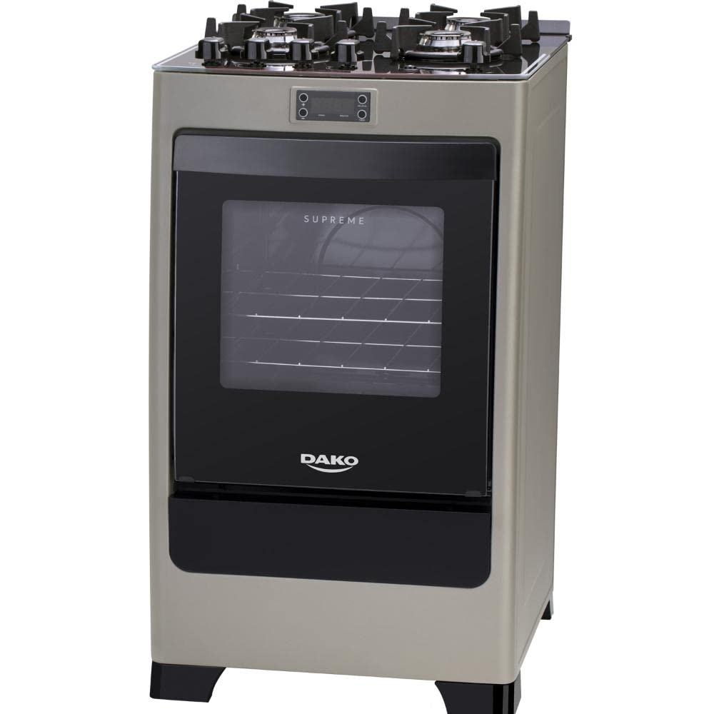 Dako Supreme 4-Burner Gas Stove with Timer, Glass Top & Titanium Finish - Bivolt for Home & Restaurant Cooking