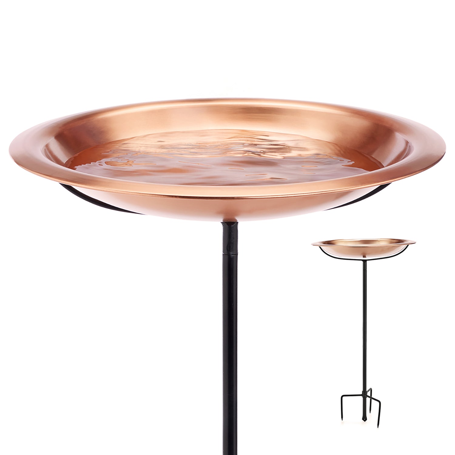 Good Directions 18-Inch Copper Bird Bath with Garden Pole - Matte Finish for Outdoor Garden Decor & Bird Watching
