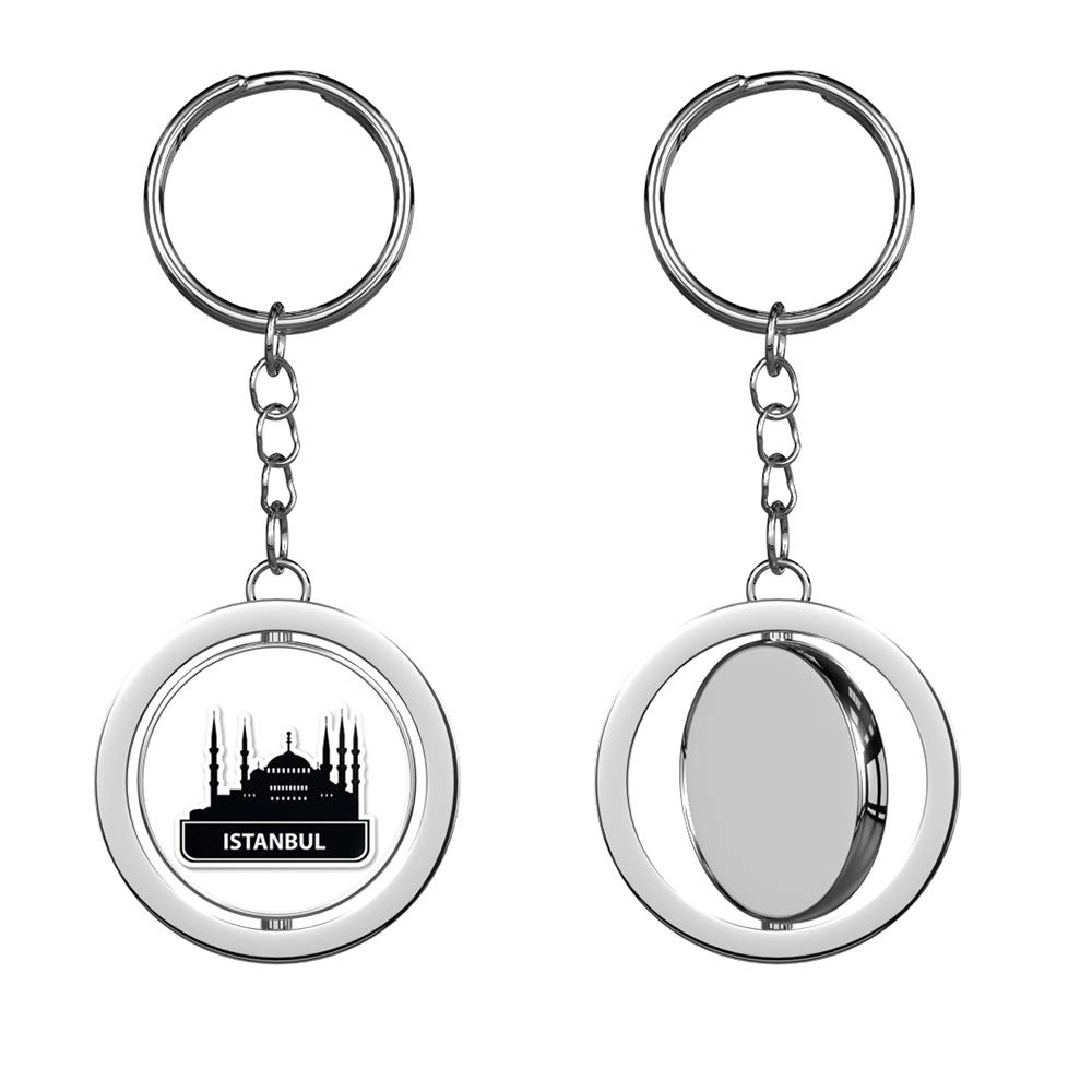Istanbul Silver Chrome Spinning Keychain - Double Sided Keyring for Gifts & Travel