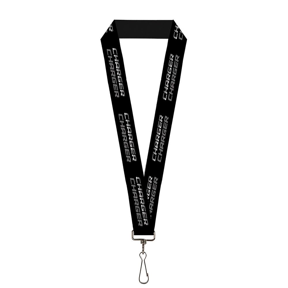 Buckle Down Lanyard 1.0 Inch Wide - Double Sided Charger Holder with Adjustable Strap - Black and Gray - Perfect for ID Badges, Keys, and Work Accessories