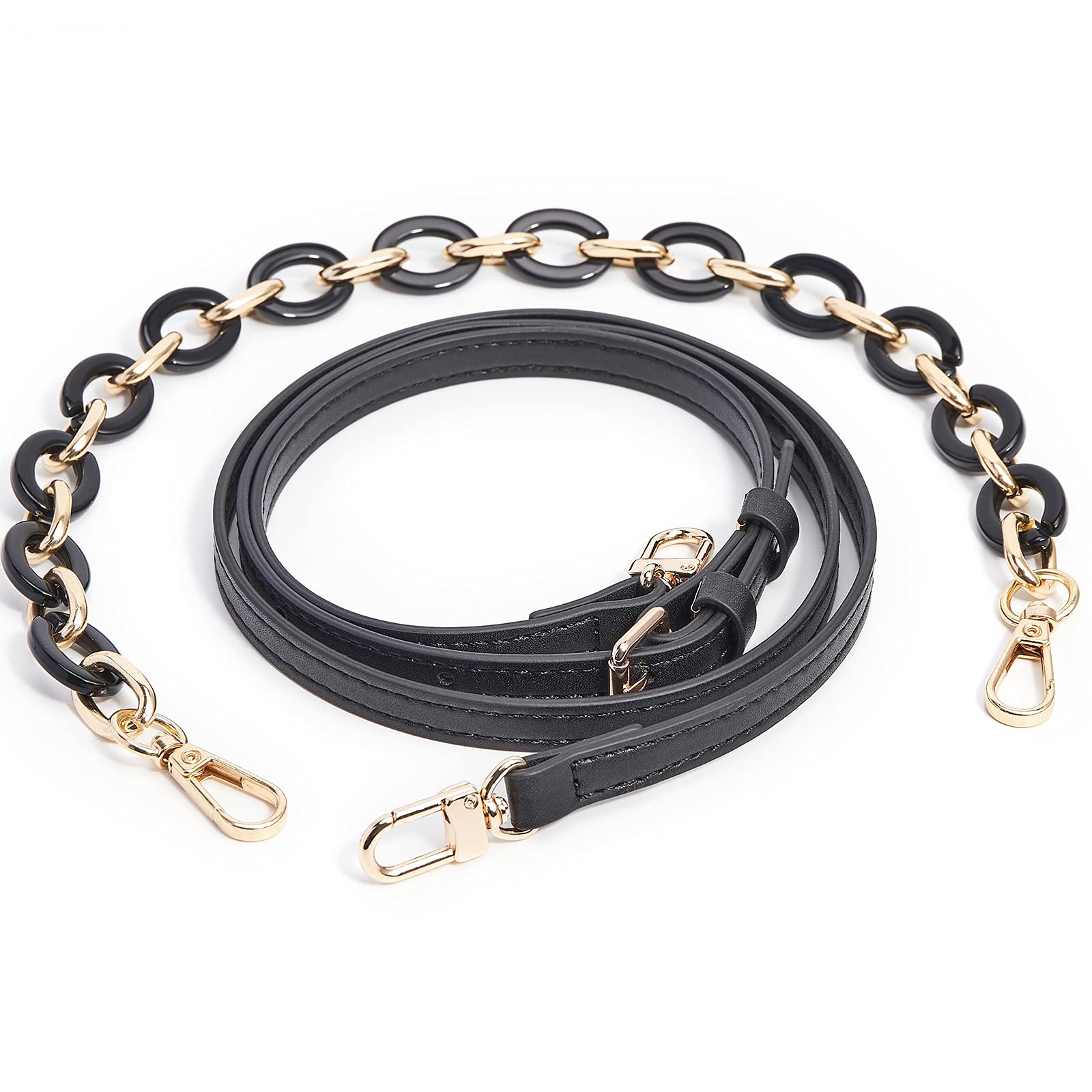 Vercord Adjustable Leather Purse Straps - Crossbody & Shoulder Handbag Replacement Accessory with Leopard Print Chain | DIY Bag Making Supplies for Women's Fashion Accessories