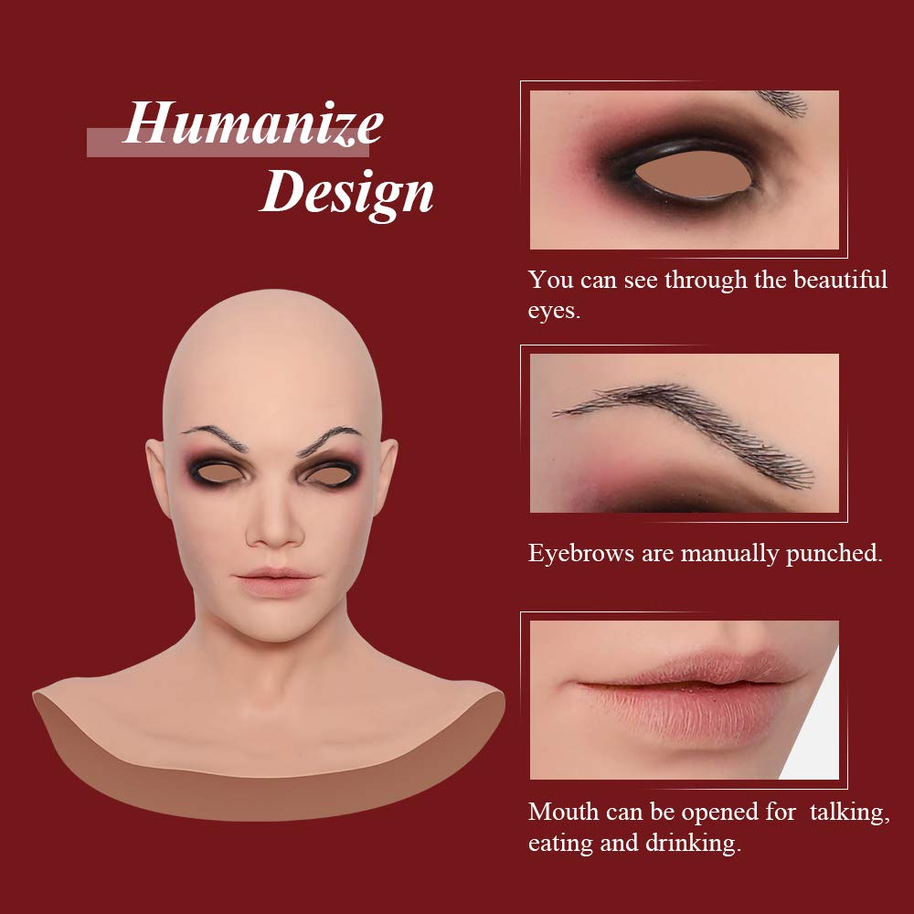 Realistic Silicone Female Mask - Ultra Soft Skin-Friendly Lifelike Head Mask for Crossdressers, Drag Queens & Transgender - Perfect for Cosplay, Halloween & Performance Art