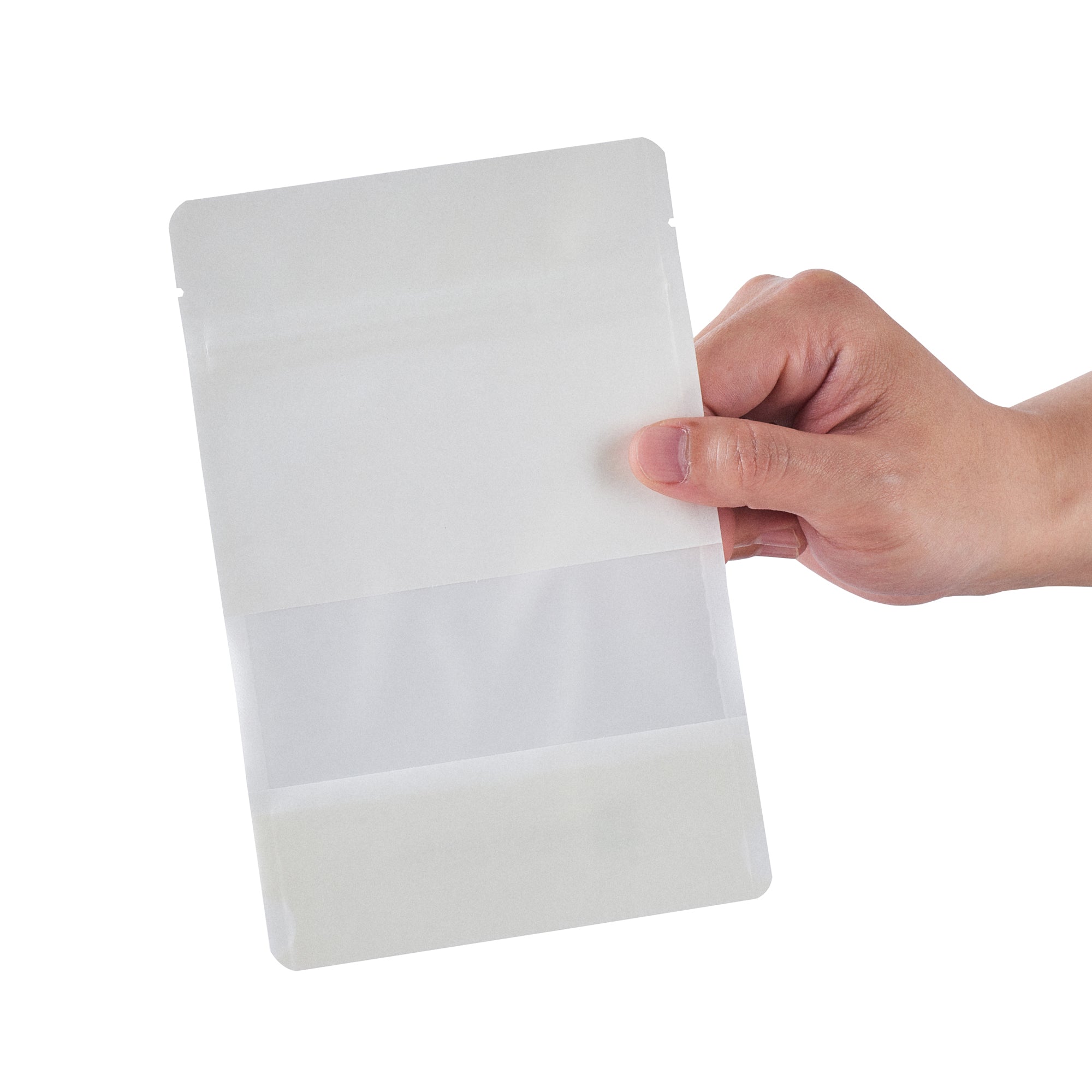 White Plastic Small Window Bags with Heat Seal - 7 x 4.75 x 1.5 Inches (100 Count) for Food Packaging, Retail Display & Organizing Small Items