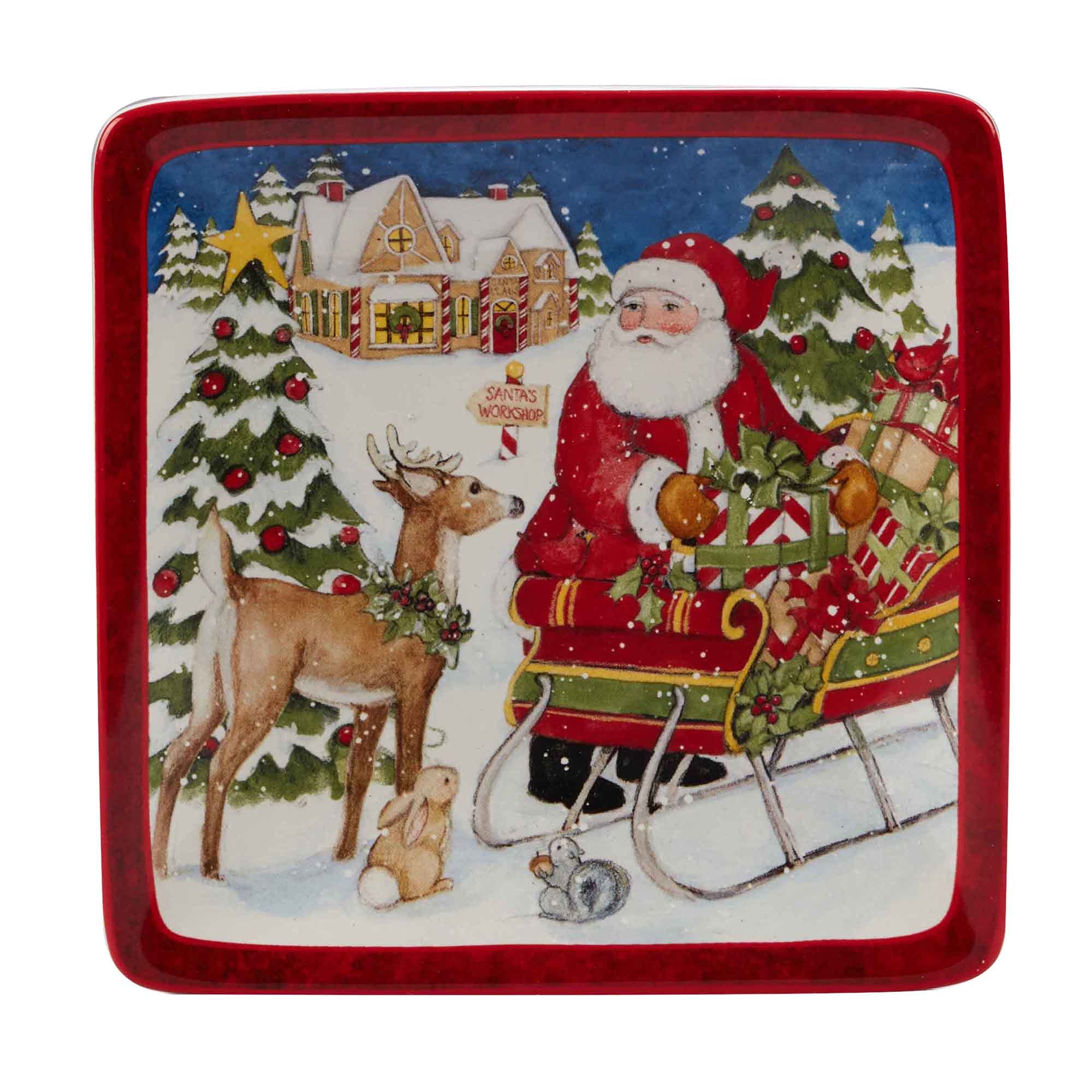 Certified International Santa's Workshop 6-Inch Canape Plates, Set of 4 - Perfect for Holiday Parties, Luncheons & Snack Serving