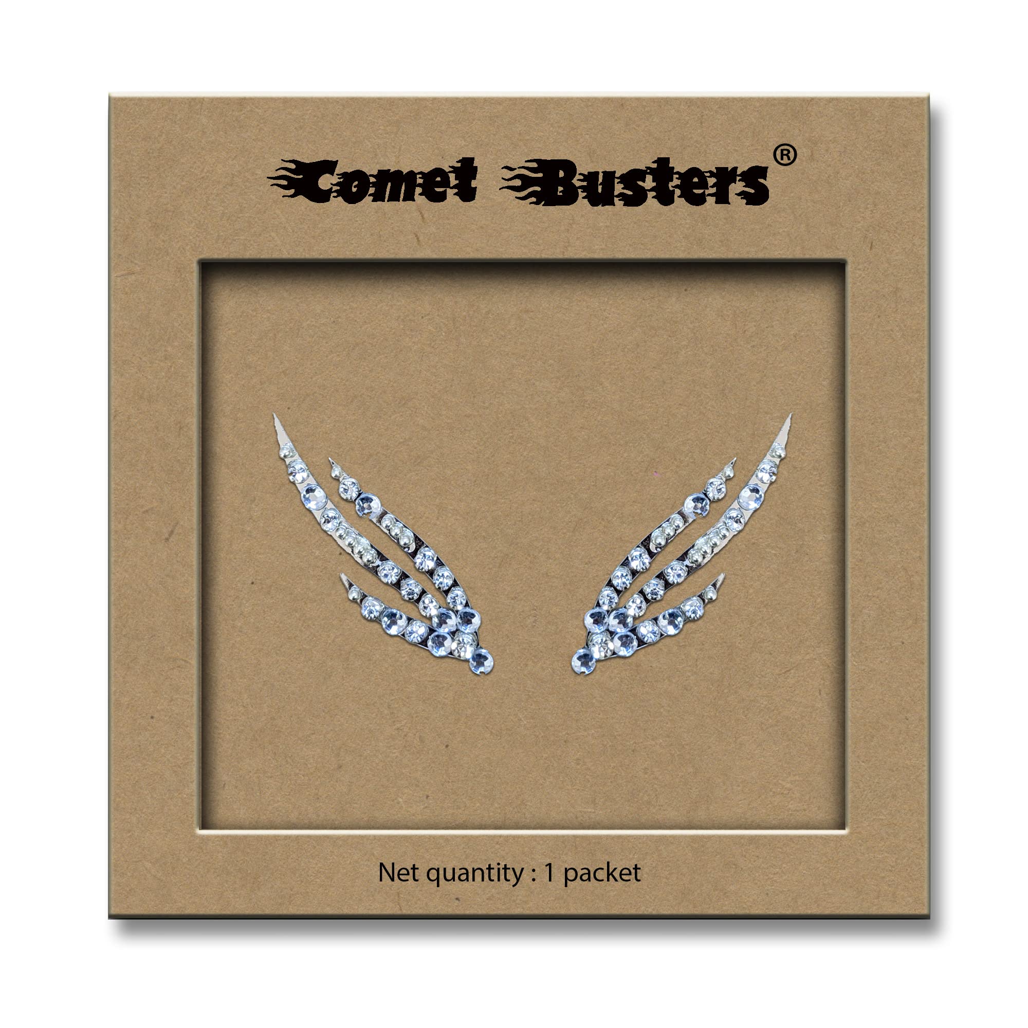 Comet Busters Face Gems - Silver Eye Jewels for Rave & Festival Makeup | Eye Bindi Decoration for Costume Parties, Halloween & Cosplay | EYEJEW028