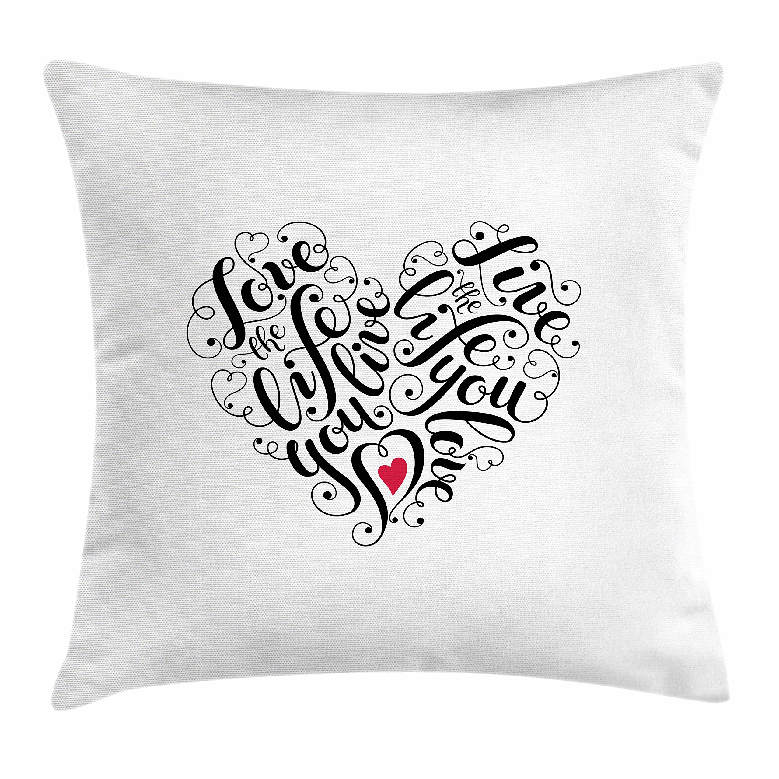Ambesonne Love Throw Pillow Cover 16x16 Inch - Heart Shaped Positive Vibes Quote, Valentine's Day Romantic Home Decor, Dark Coral White & Black Square Cushion Case - Perfect for Couples Gift, Sofa & Bedroom Decoration
