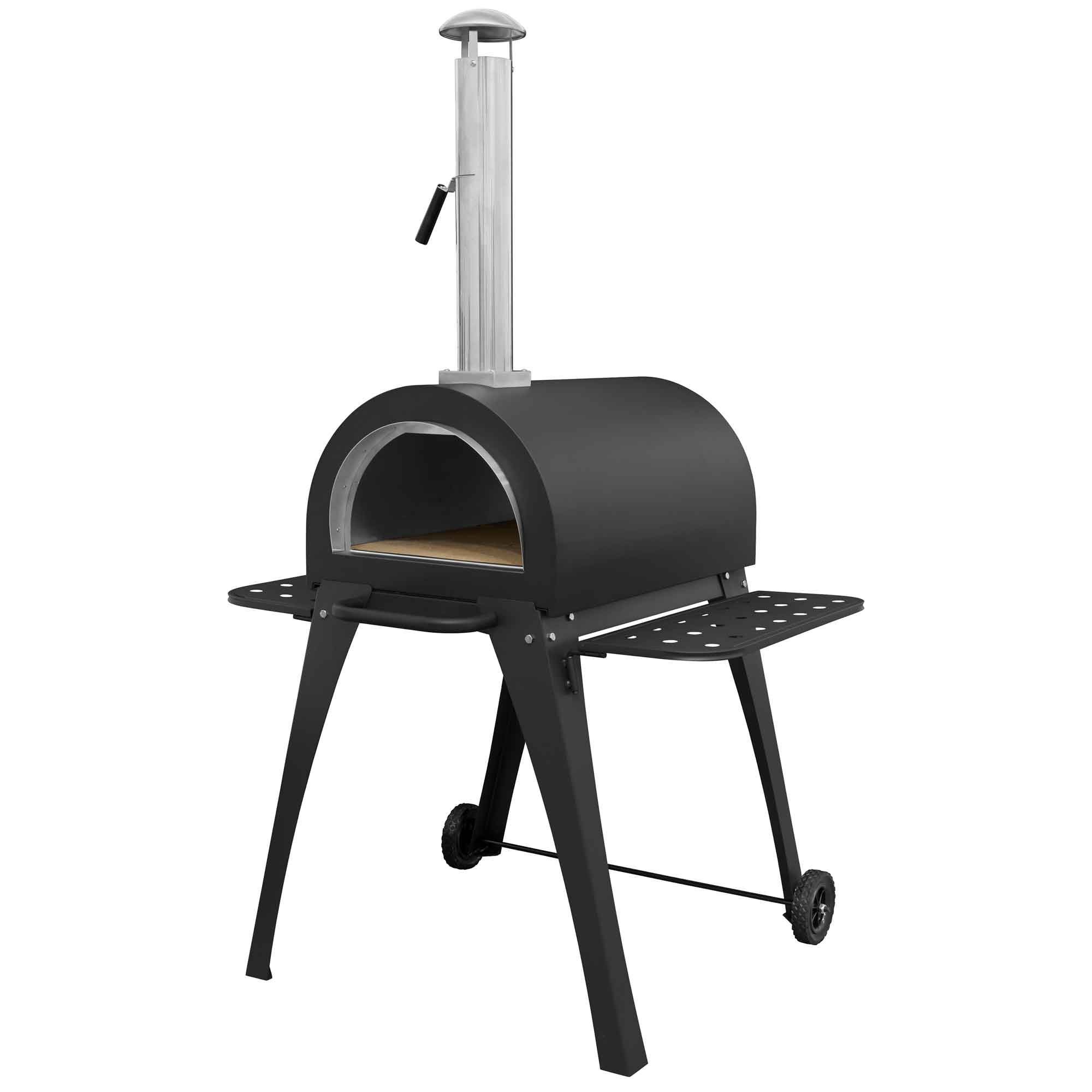 Premium Freestanding Outdoor Wood Fired Pizza Oven & Smoker with Side Shelves & Stand - Portable Backyard Cooking for Pizza, BBQ, Grilling & Smoking - Perfect for Patio, Garden & Camping DG103