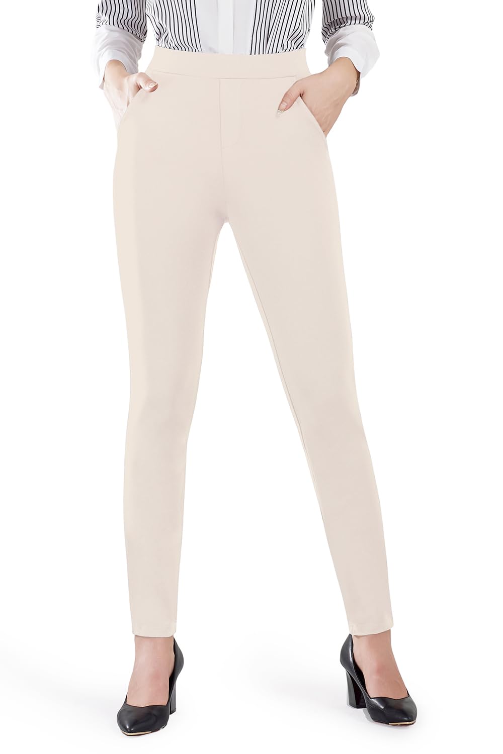 Bamans Women's Stretchy Yoga Dress Pants - Skinny Leg Pull-On Work Pants with Pockets | Comfortable Office Wear & Yoga Practice Pants for Women