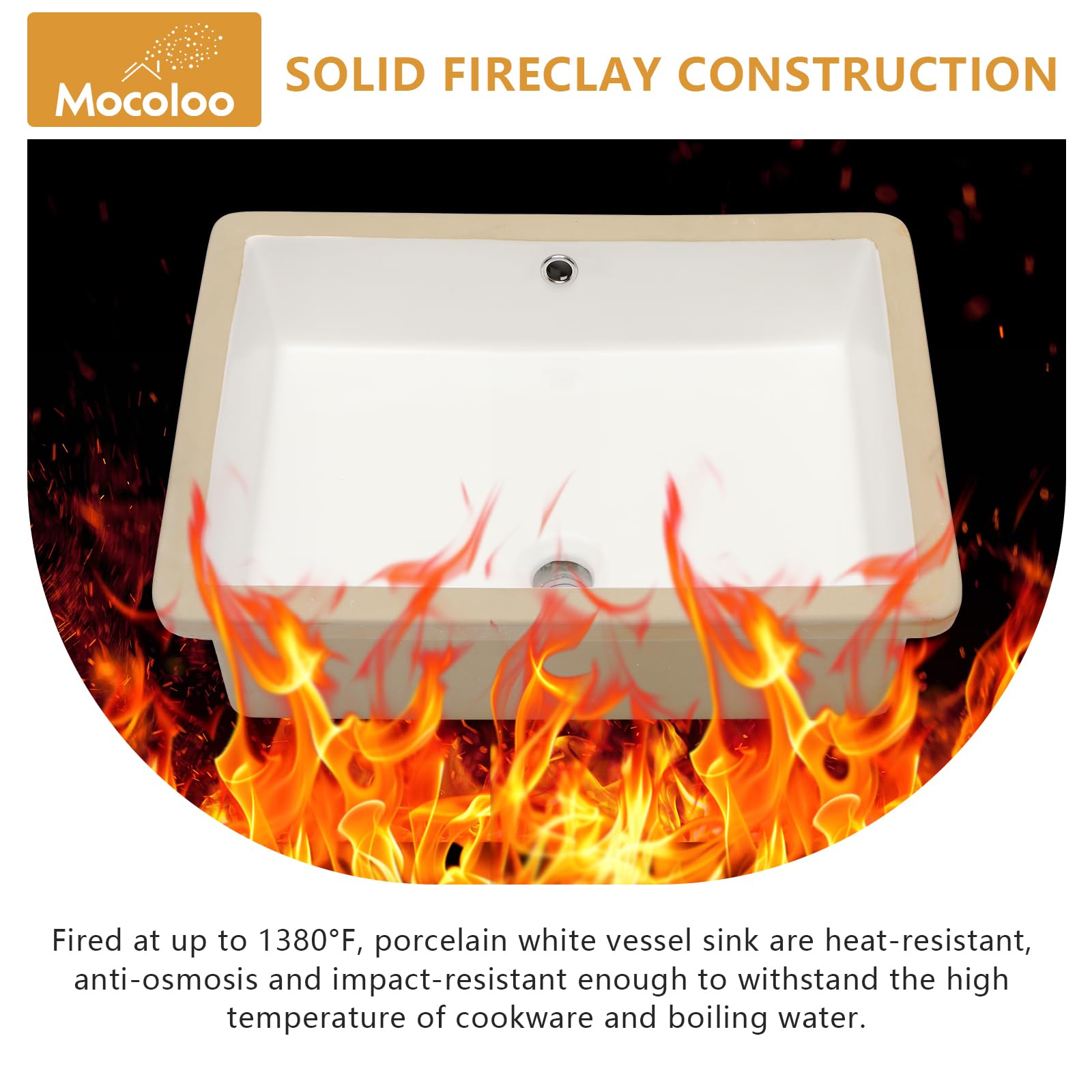 Mocoloo 22x16 Inch White Undermount Bathroom Sink - Rectangular Porcelain Ceramic Vanity Sink with Overflow Drain & Vertical Sides - Perfect for Modern Bathroom Renovations & Home Remodeling Projects