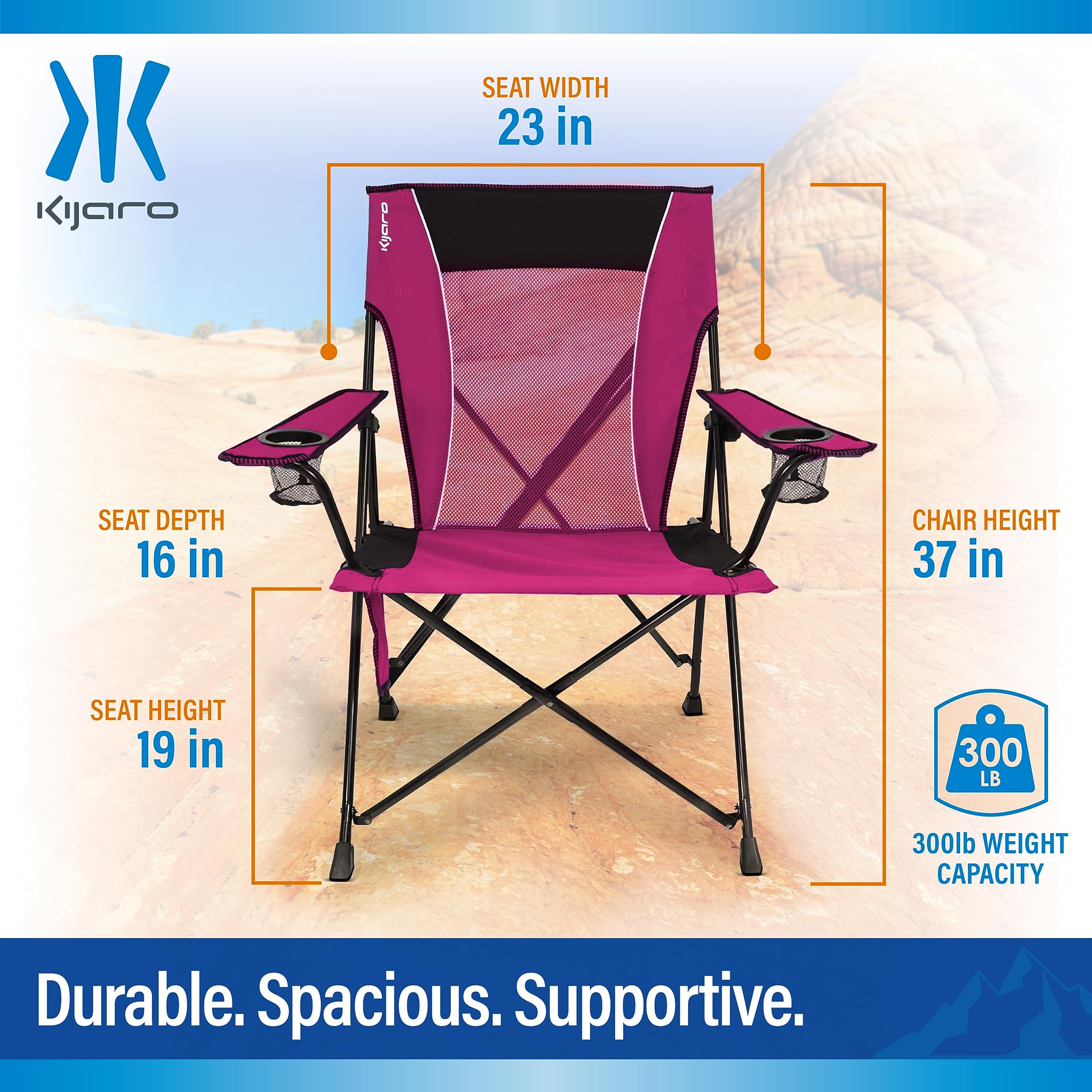 Kijaro Dual Lock Portable Camping Chair - Lightweight Folding Chair for Outdoor, Beach, Picnic, Sports, Lawn & Backyard - Adjustable & Sturdy with Dual Lock Technology - Perfect for Camping, Hiking, BBQs & Tailgating (Hanami Pink)